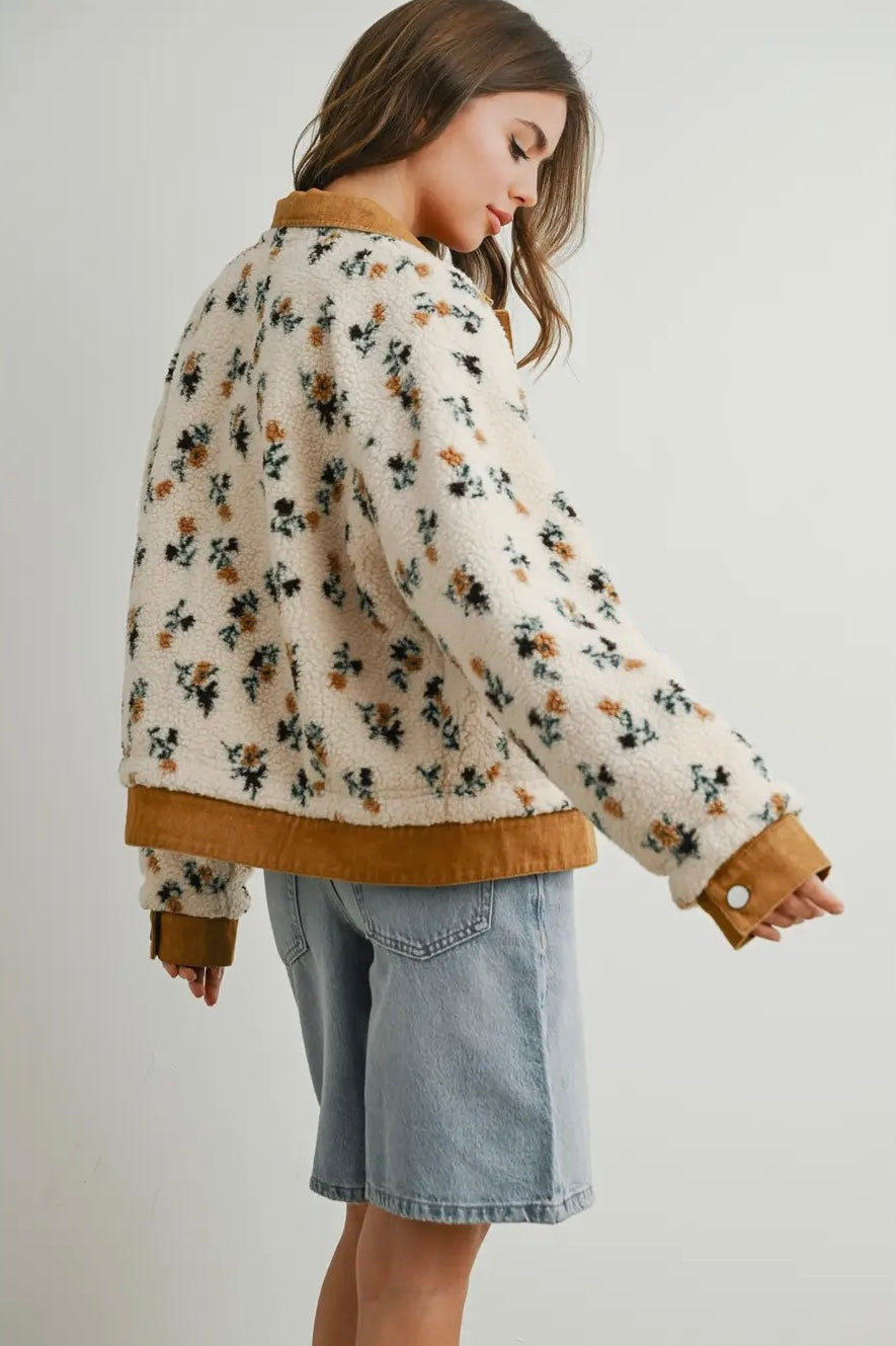 Floral Collared Button-Down Jacket