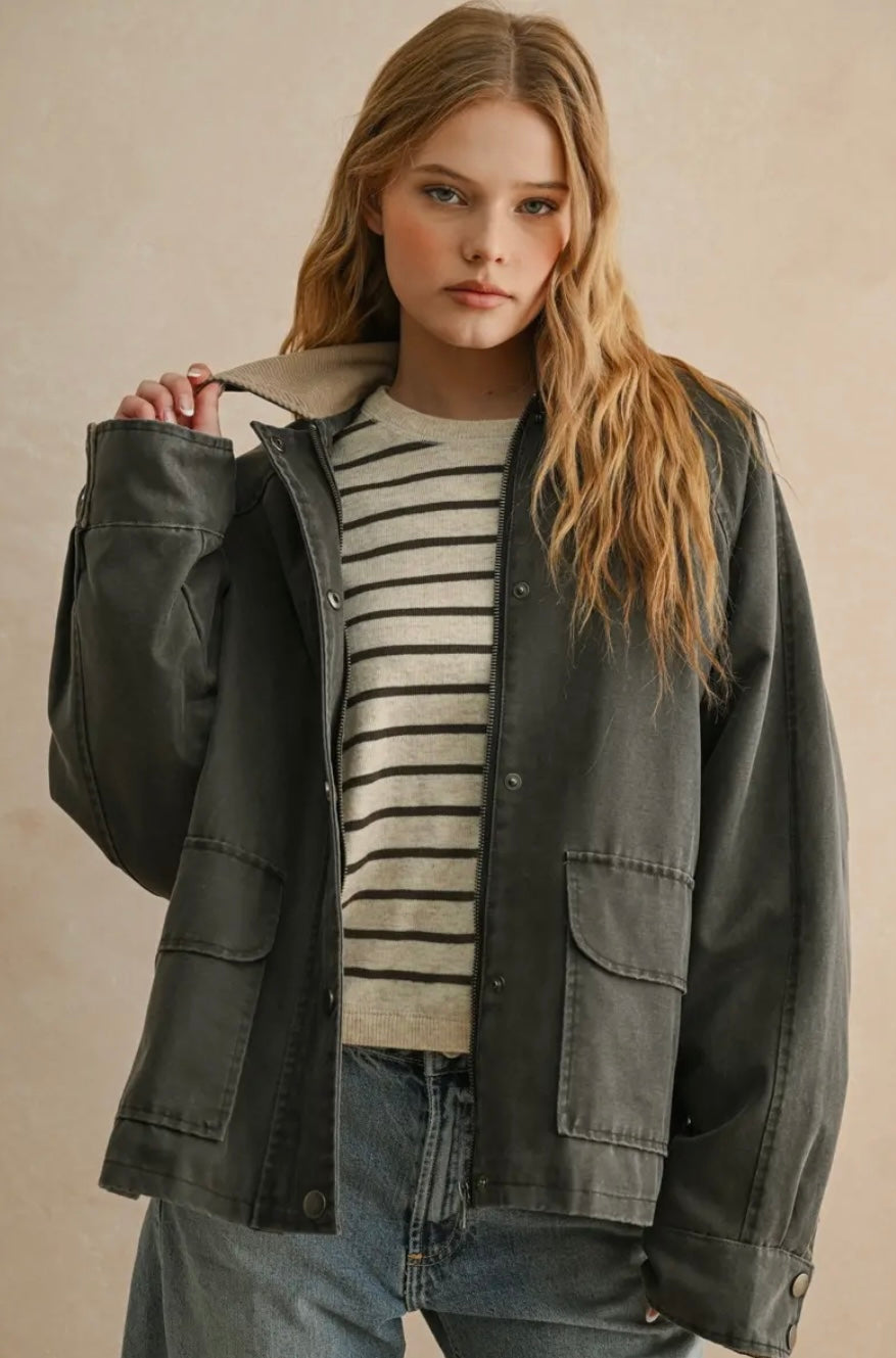 Collar Contrasted Utility Jacket