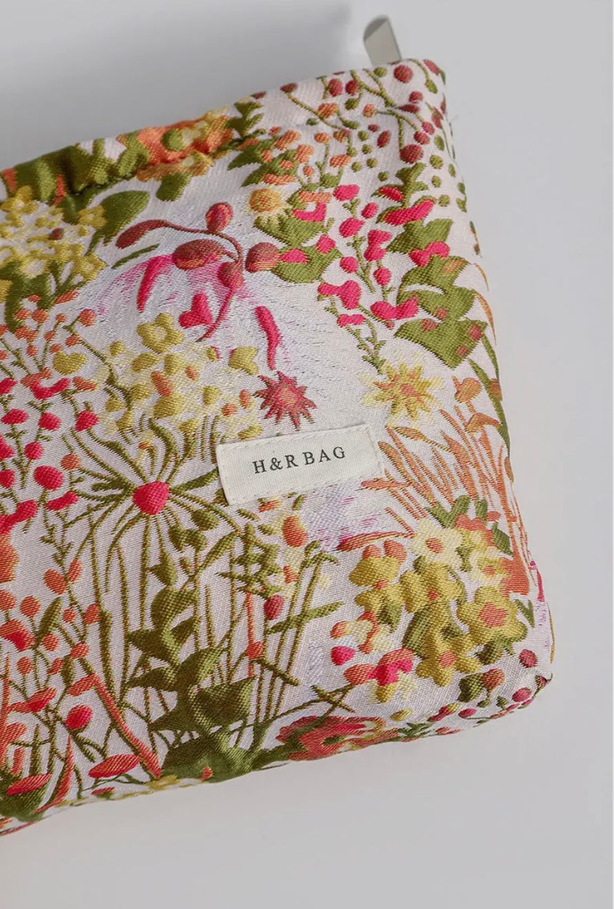 Vintage Floral Jacquard Portable Makeup Bag - LARGE