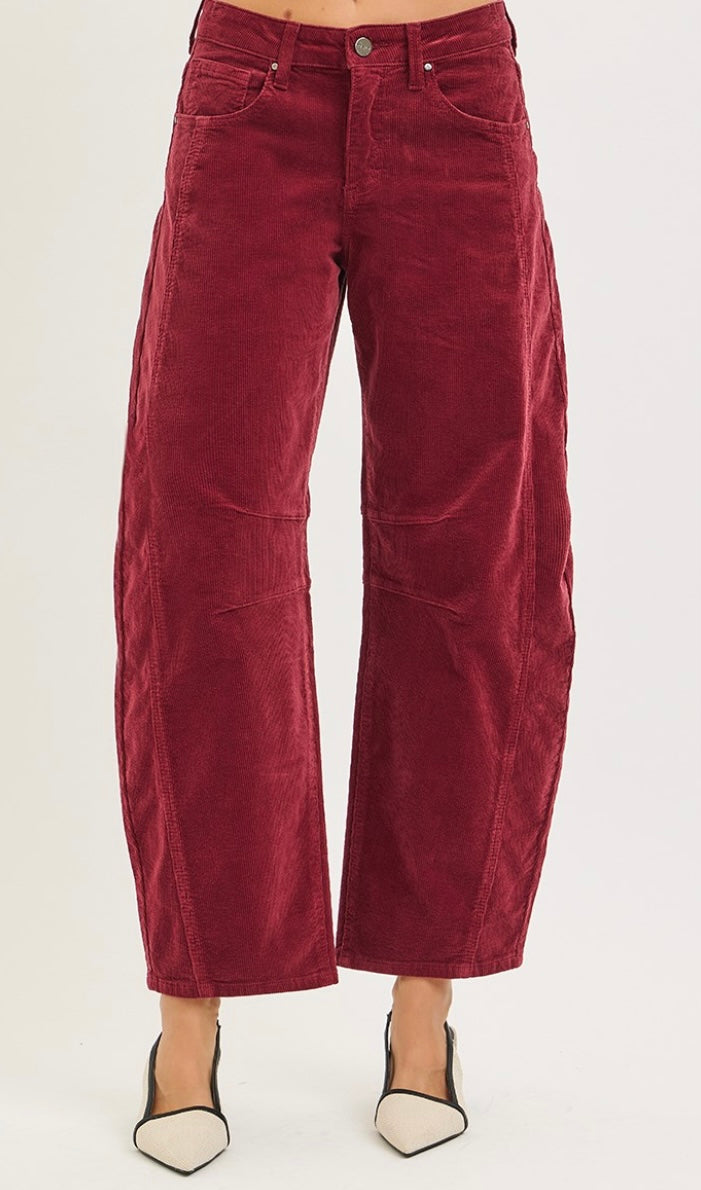 Risen Jeans Slouchy Ankle Barrel Corduroy Pants