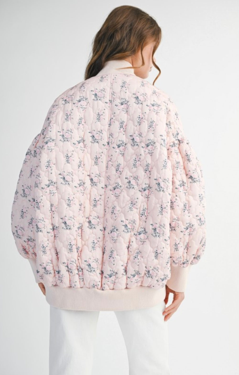Floral Print Quilted Oversized Bomber Jacket