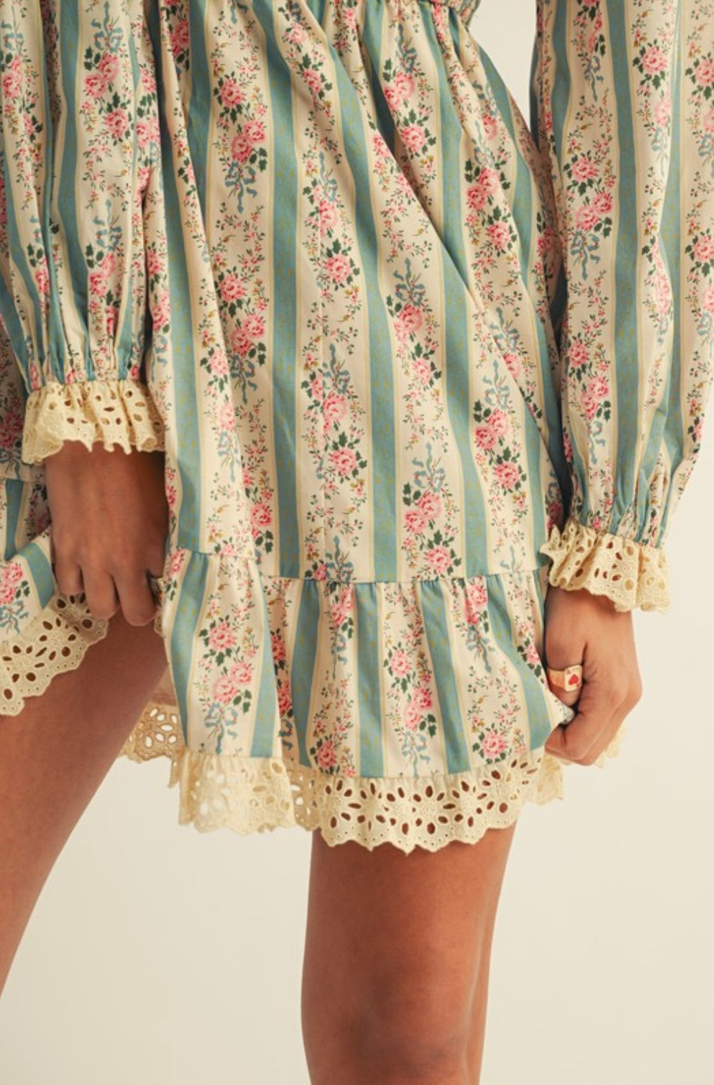 French Style Floral Smocked Lace Dress