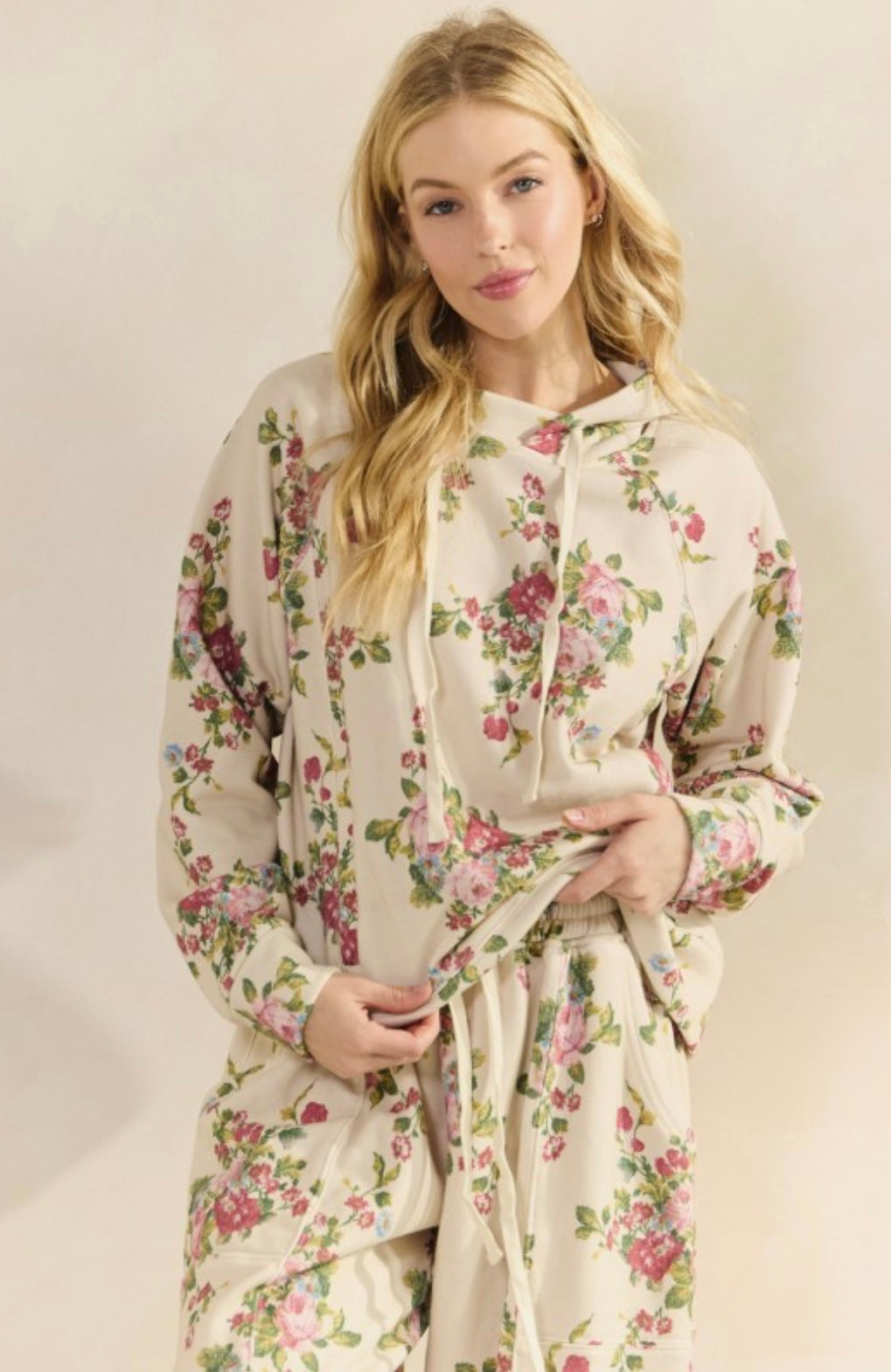 Floral Print French Terry Hoodie