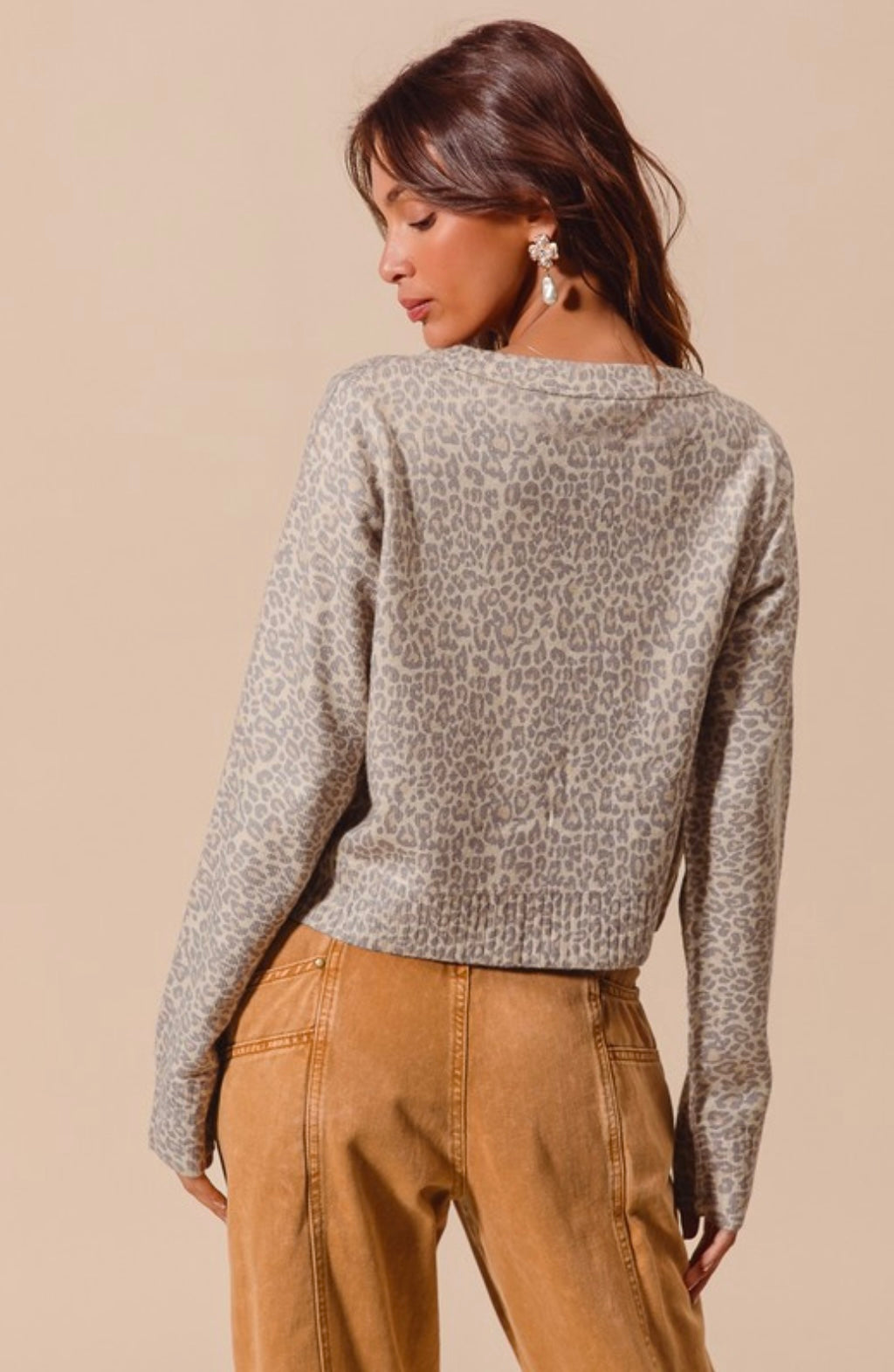 Two Tone Leopard Vintage Print Button Up Sweater Cardigan