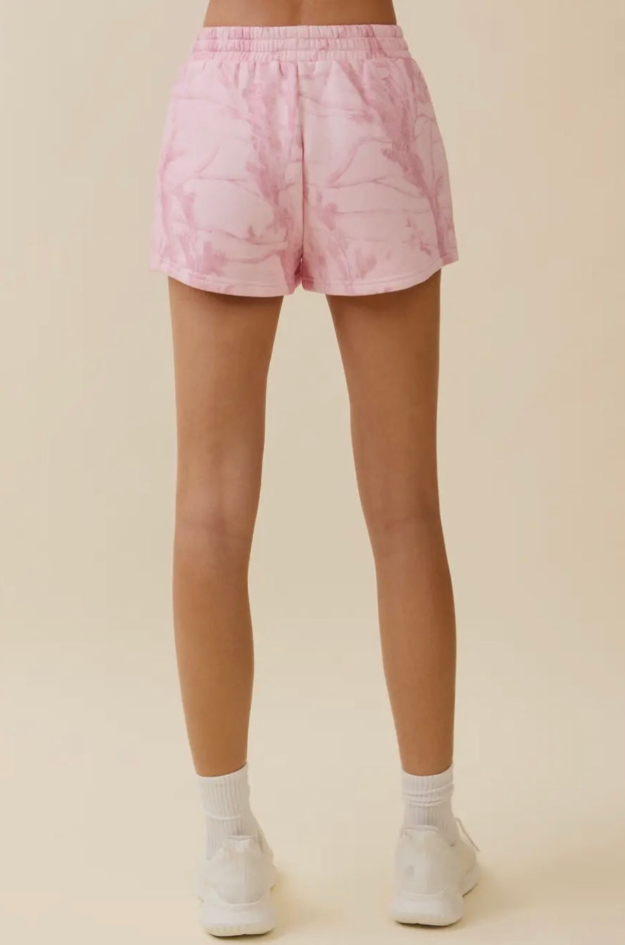 Pink Camo Print High Waisted Sweat Shorts