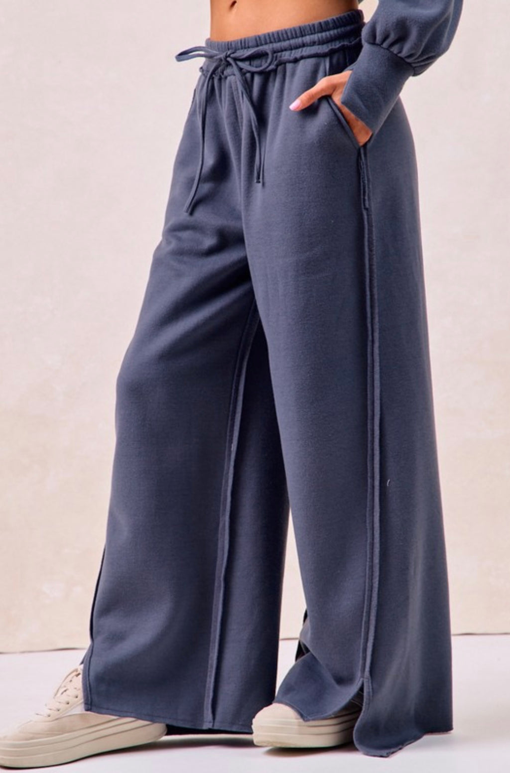 Solid French Terry Pant With Cut Edge Detail
