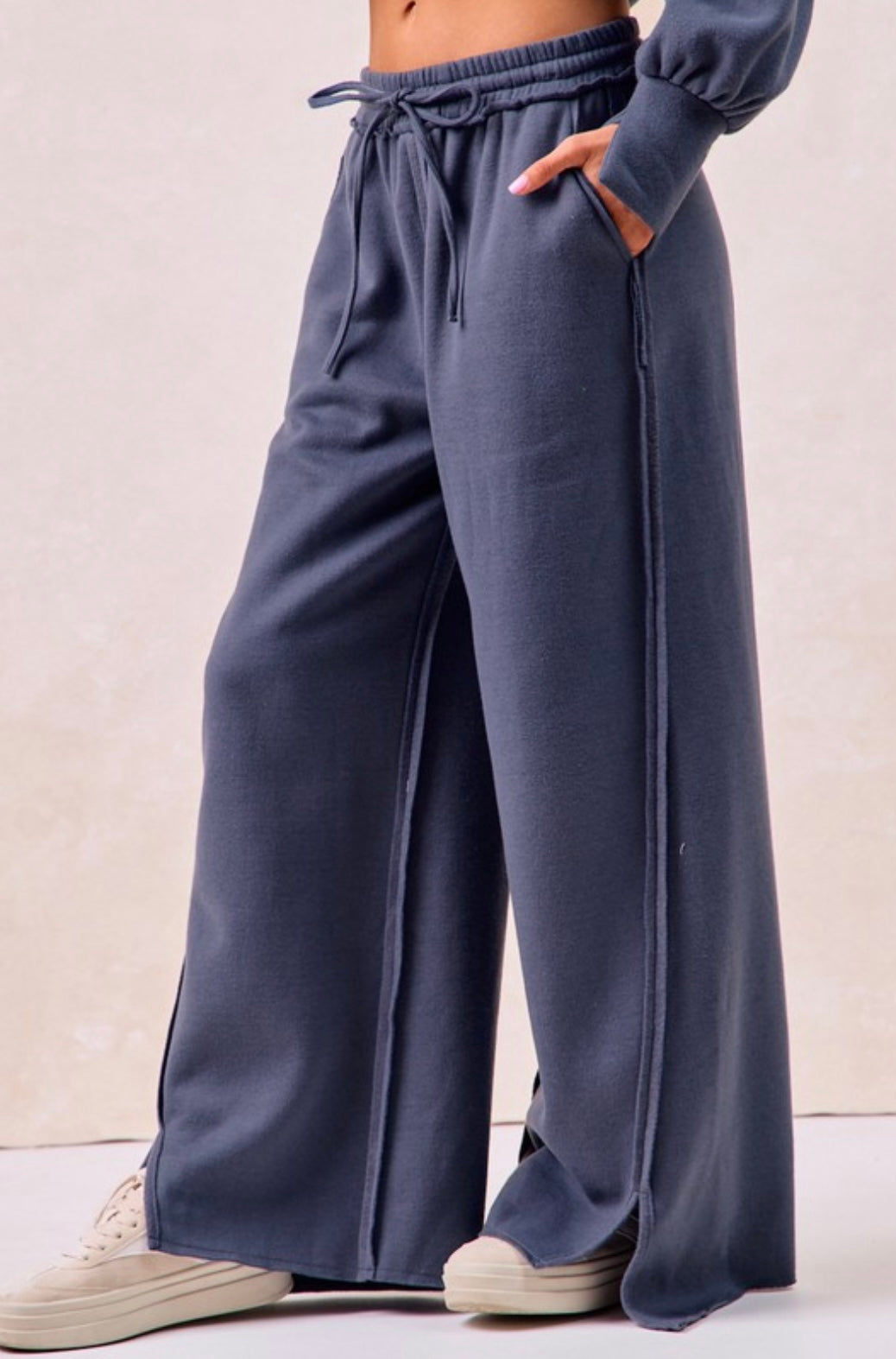 Solid French Terry Pant With Cut Edge Detail