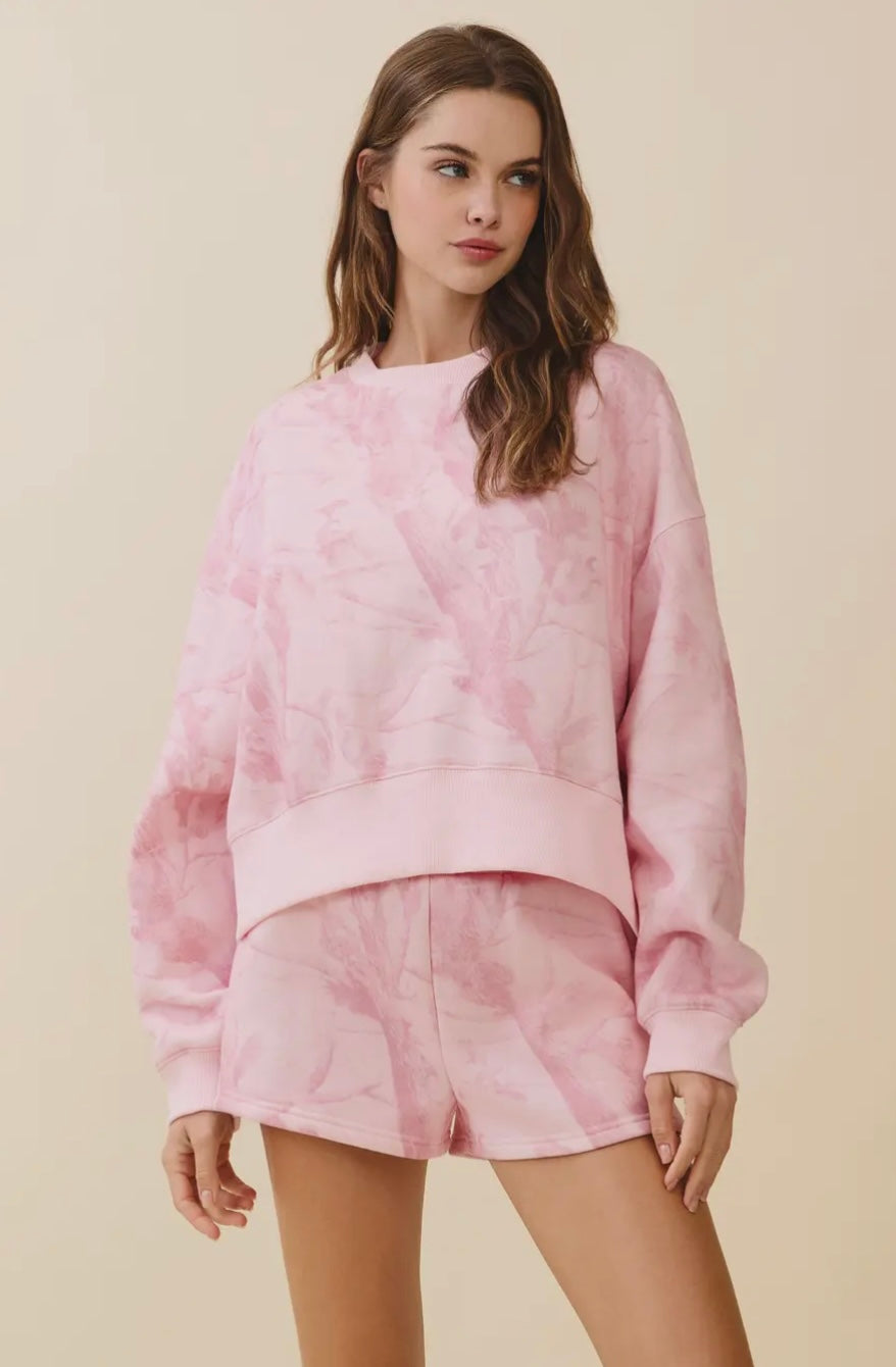 Pink Camo Print Drop Shoulder Sweatshirt