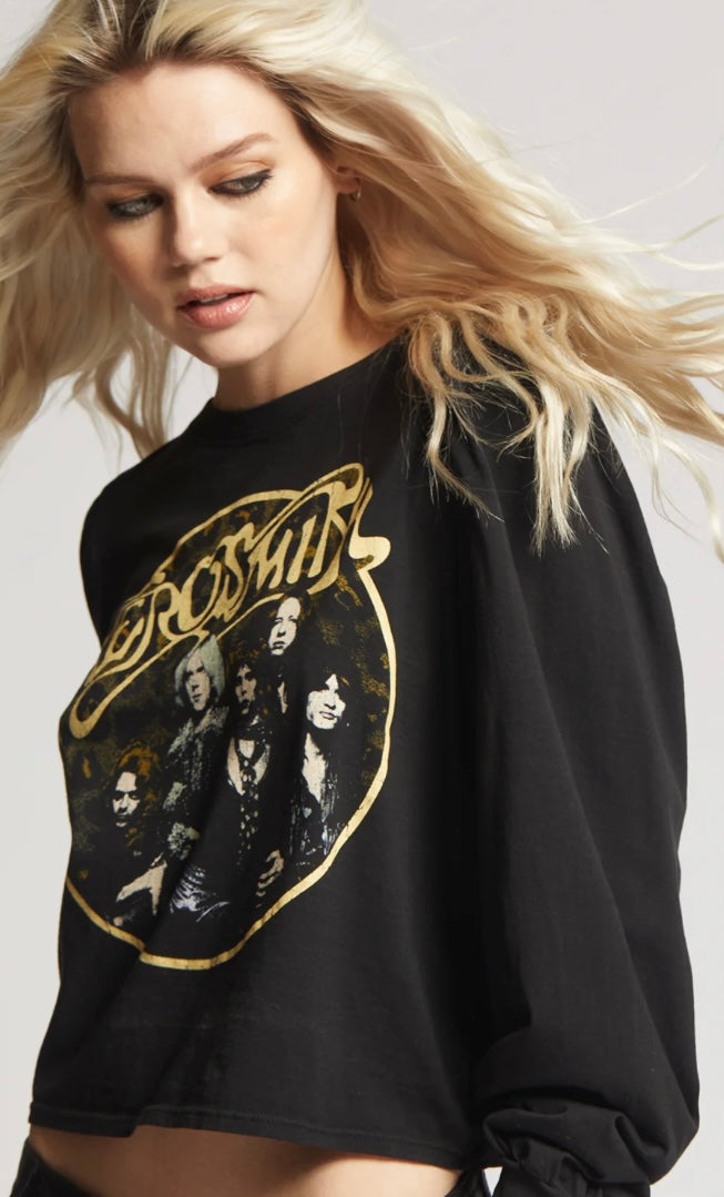 Recycled Karma Aerosmith Back In The Saddle Cropped Long Puff Sleeve