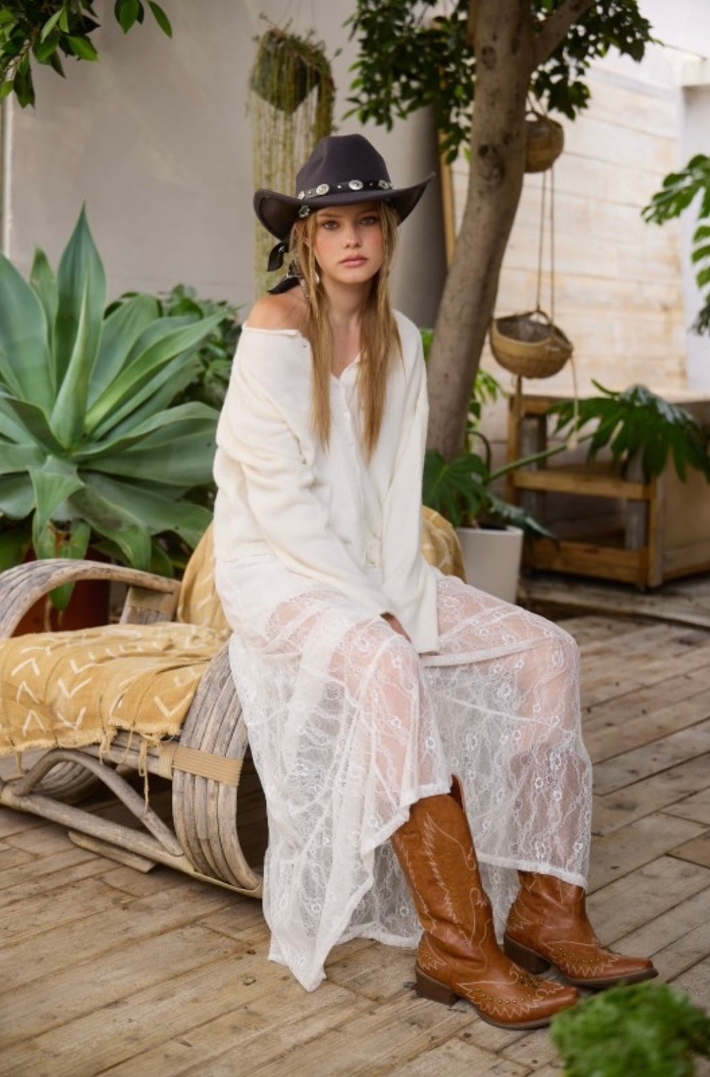 Boho Tiered Floral Lace Maxi Skirt with Mini Lining
