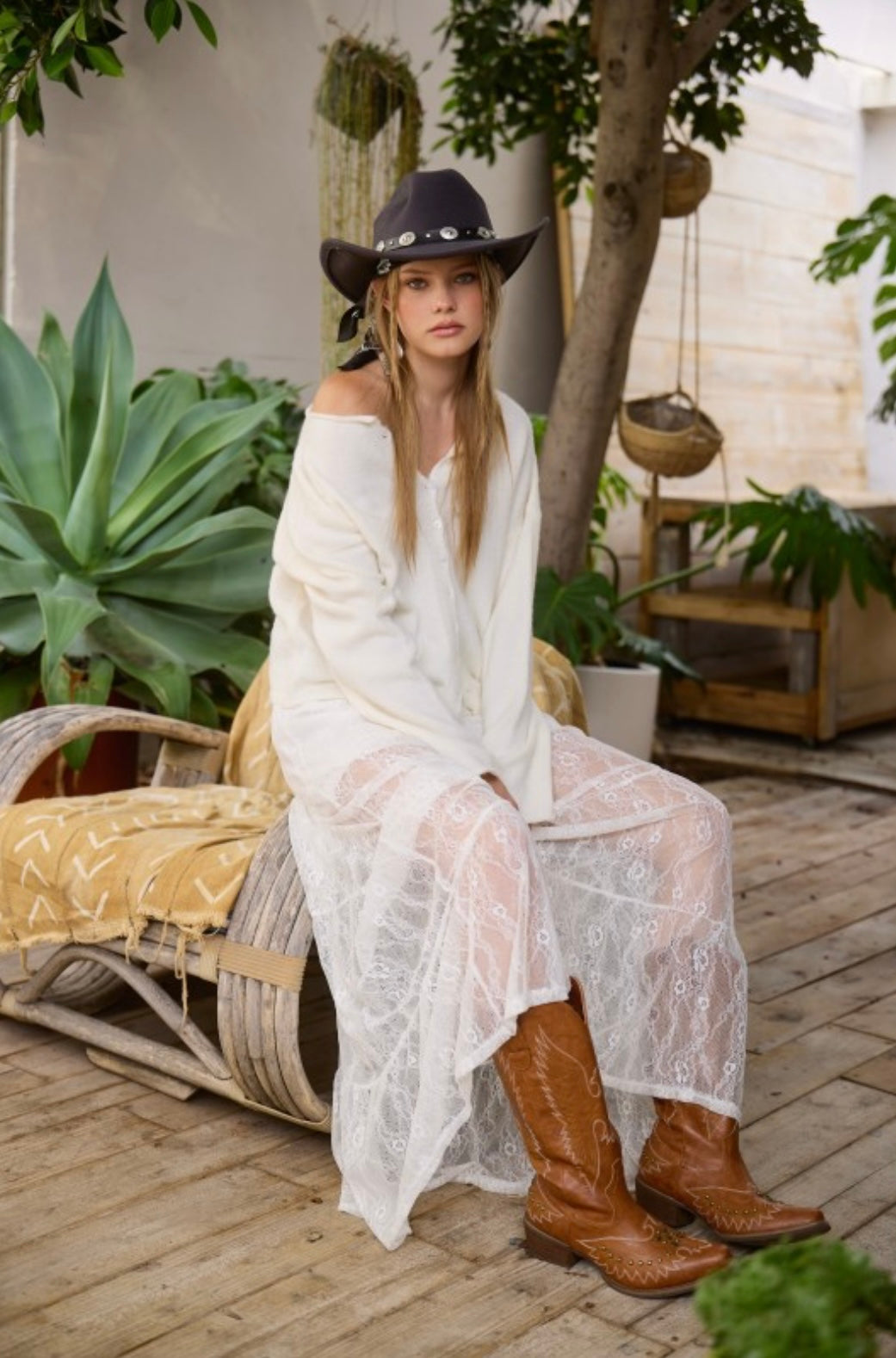 Boho Tiered Floral Lace Maxi Skirt with Mini Lining