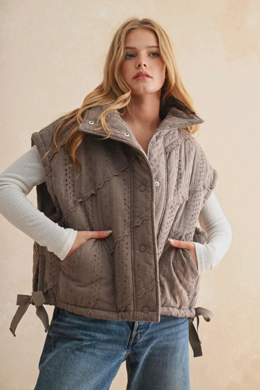 Lace Crochet Trim Puff Vest