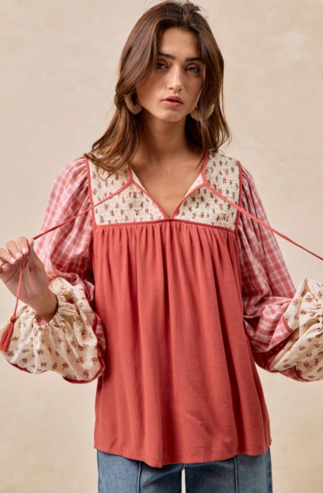 Mix & Match Front Tie Top With Smocking Detail
