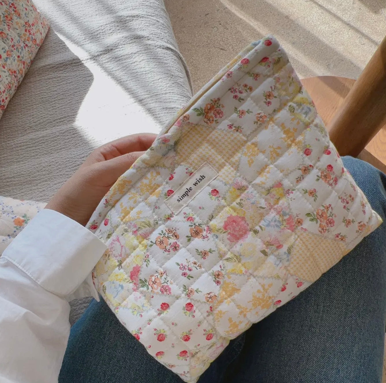 Flower Print Padded Large Capacity Cosmetic Bag