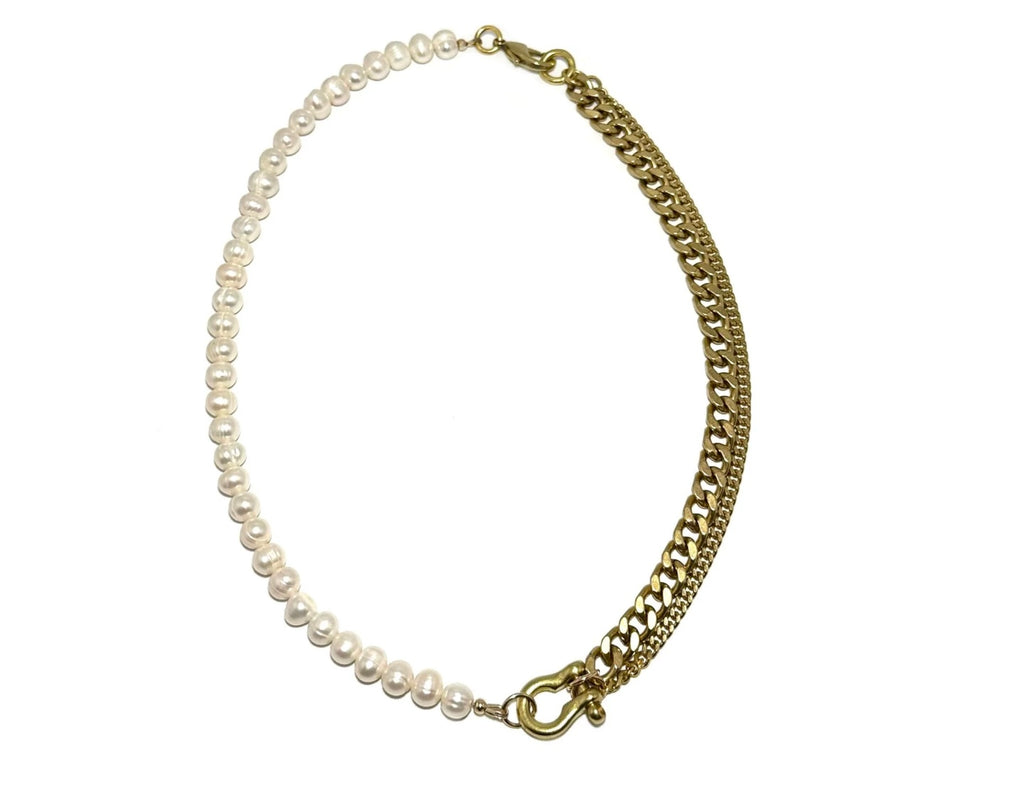 Rachel Nathan Beads & Shackle Necklace Shackle Duo : Pearl