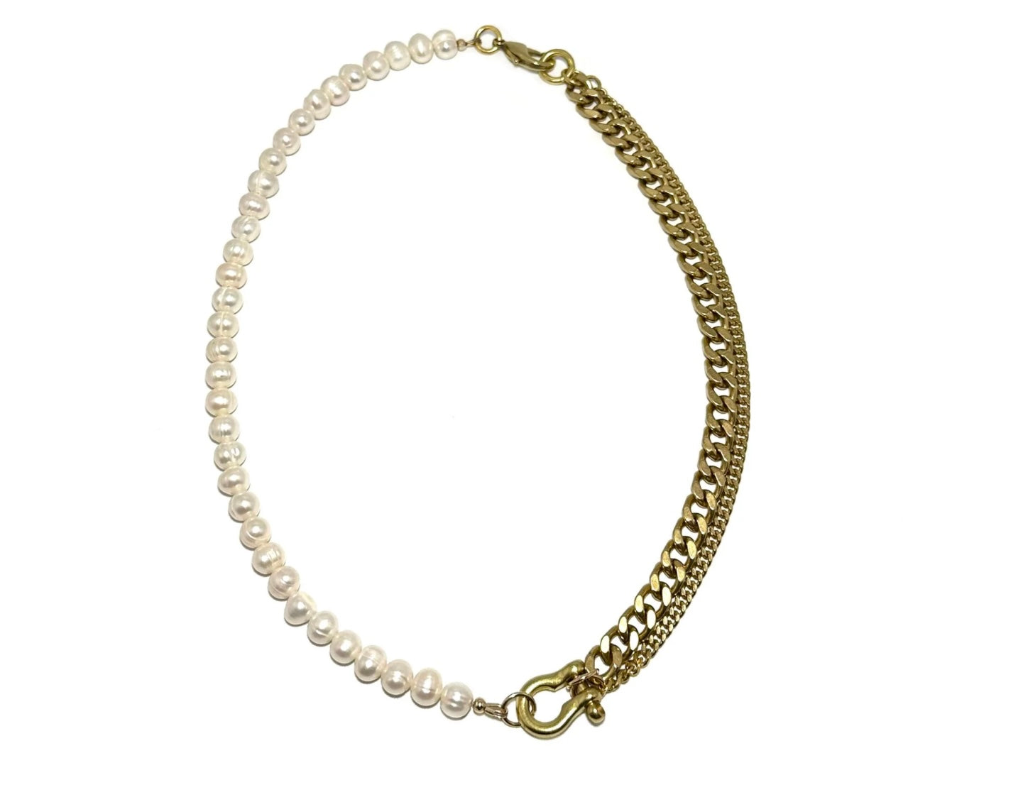 Rachel Nathan Beads & Shackle Necklace Shackle Duo : Pearl