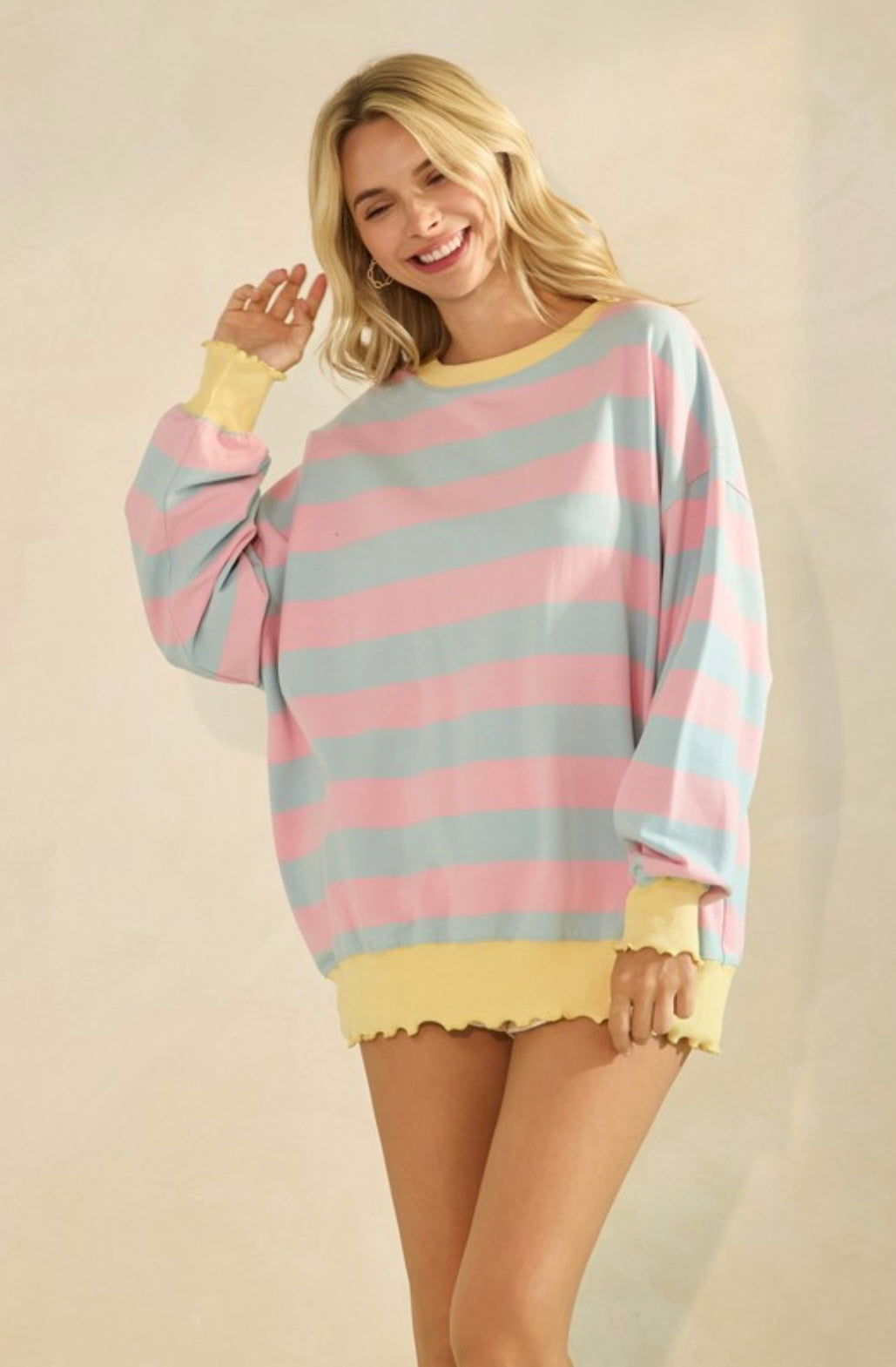Wide Striped Knit Long Sleeve Top