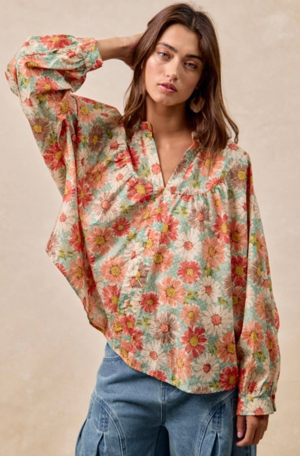 Flower Printed Dolman Sleeve Top