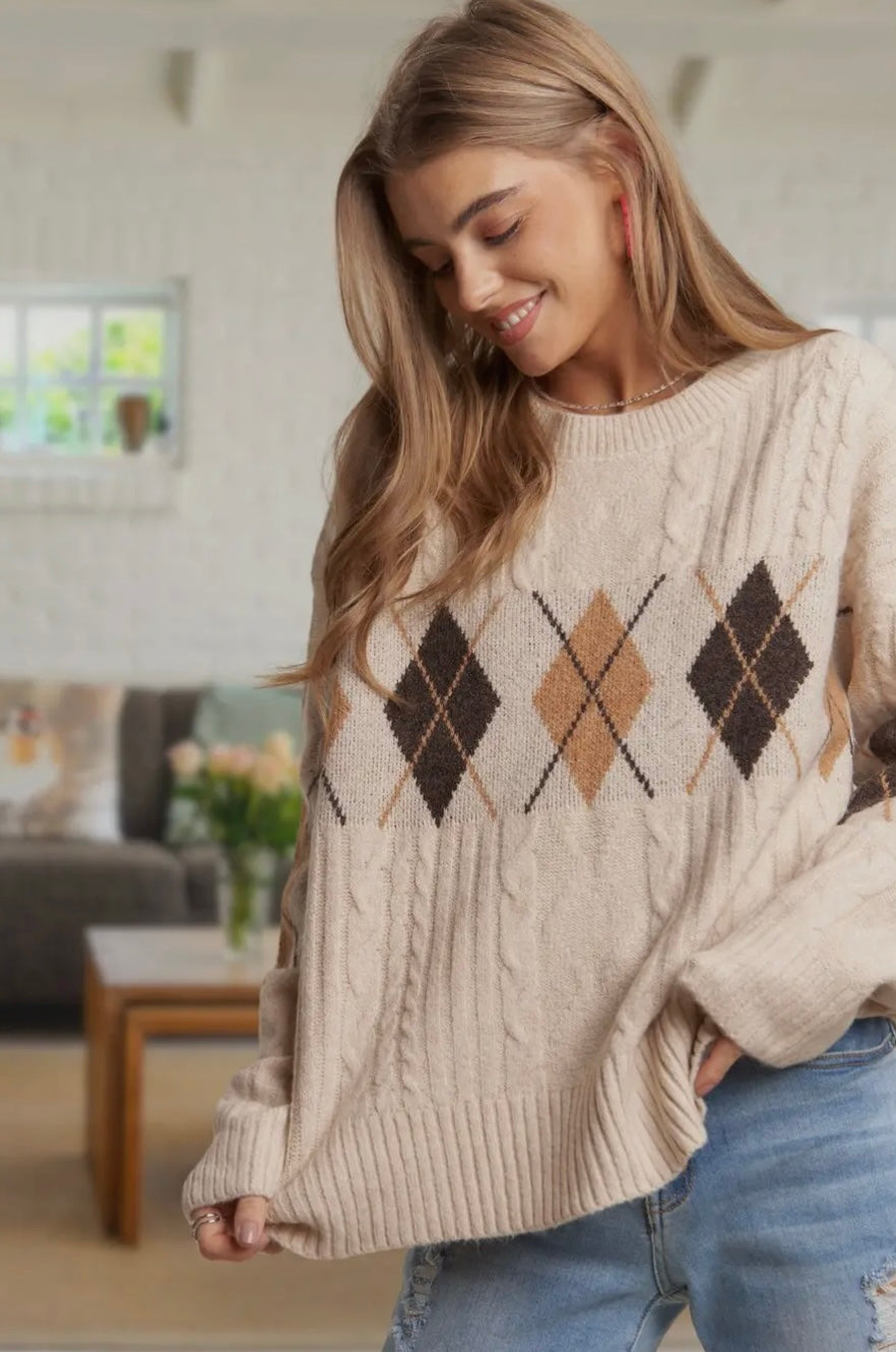 Diamond Pattern Cable Knit Sweater
