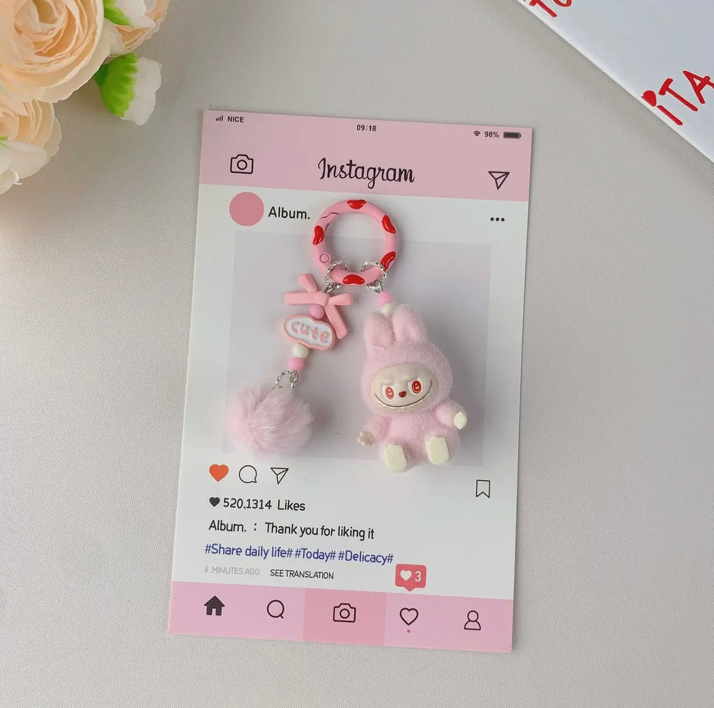 Mini Labubu Puff Ball Keychains