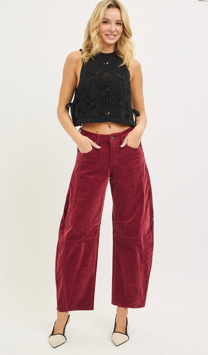 Risen Jeans Slouchy Ankle Barrel Corduroy Pants