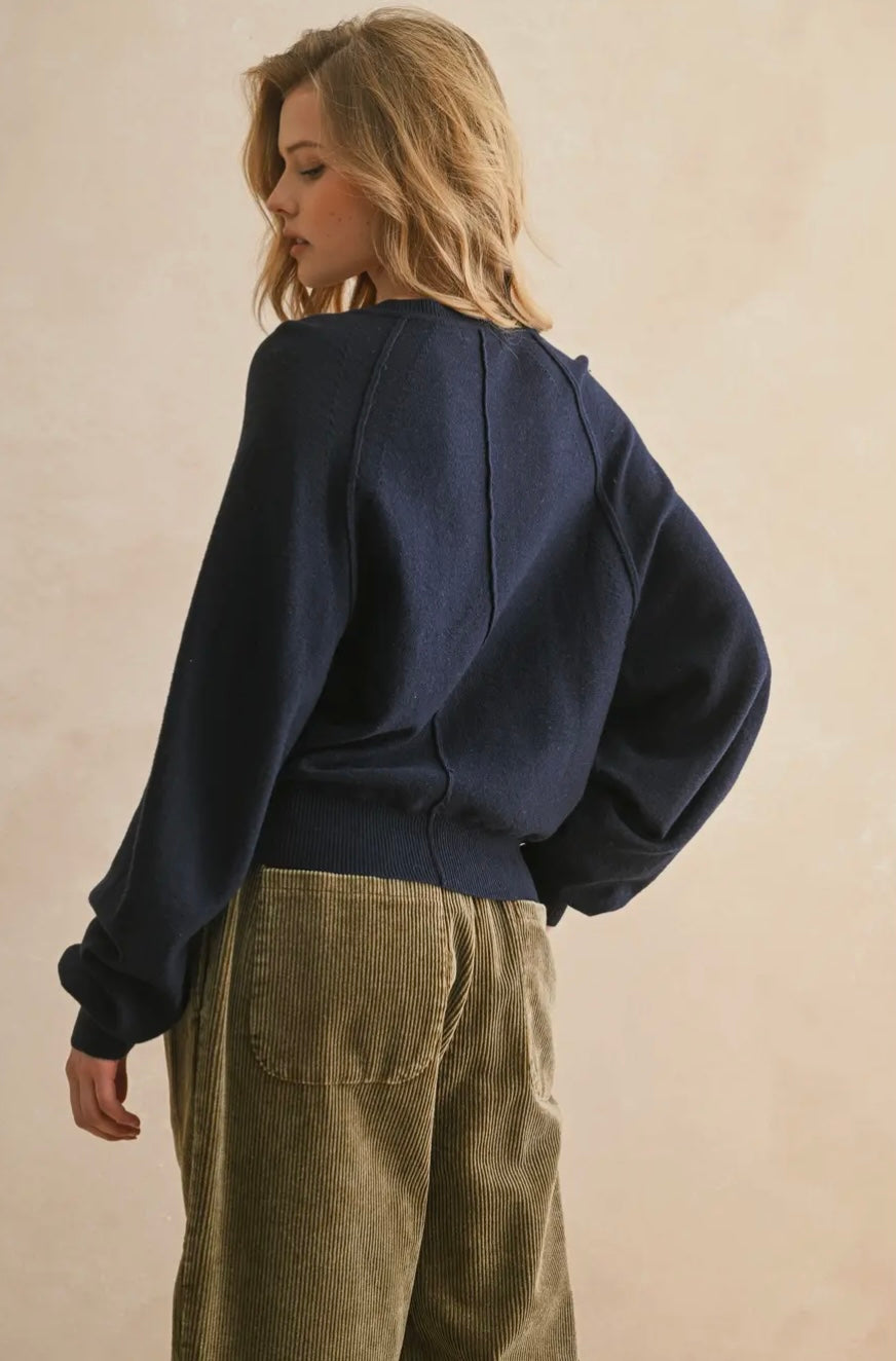 Half Button Front Long Sleeve Sweater Top
