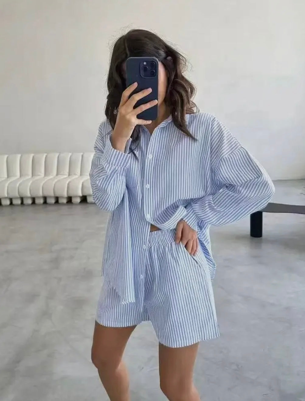 Striped Two Piece Short Set