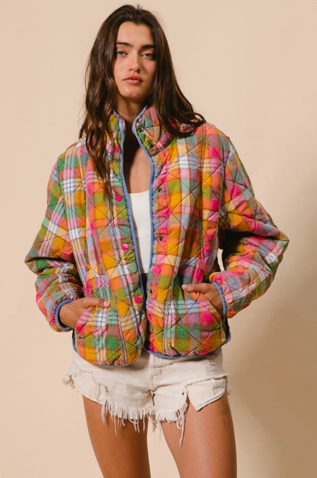Bleached Vintage Plaid Quilted Jacket
