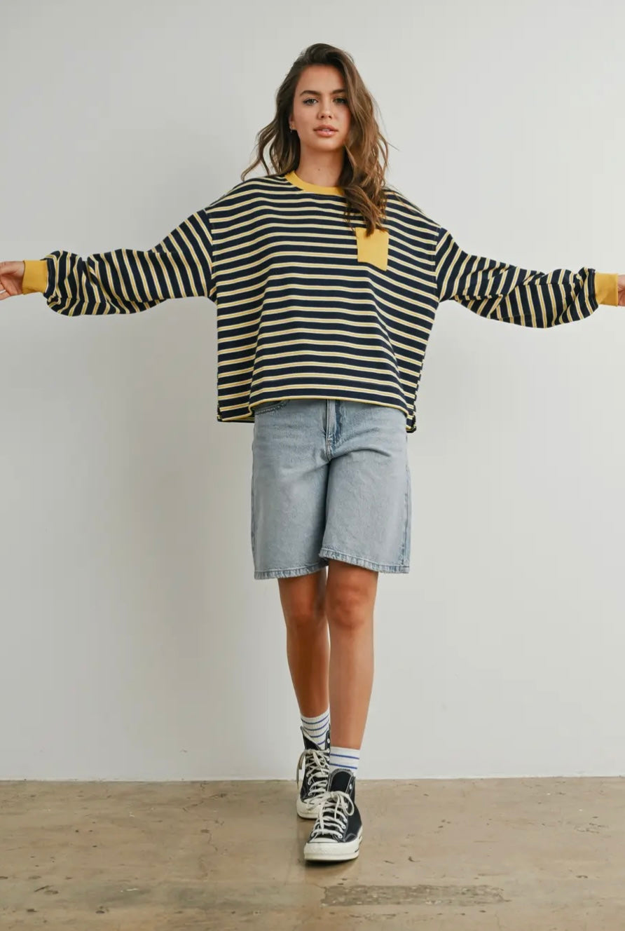 Striped Crew Neck Long Sleeve Top