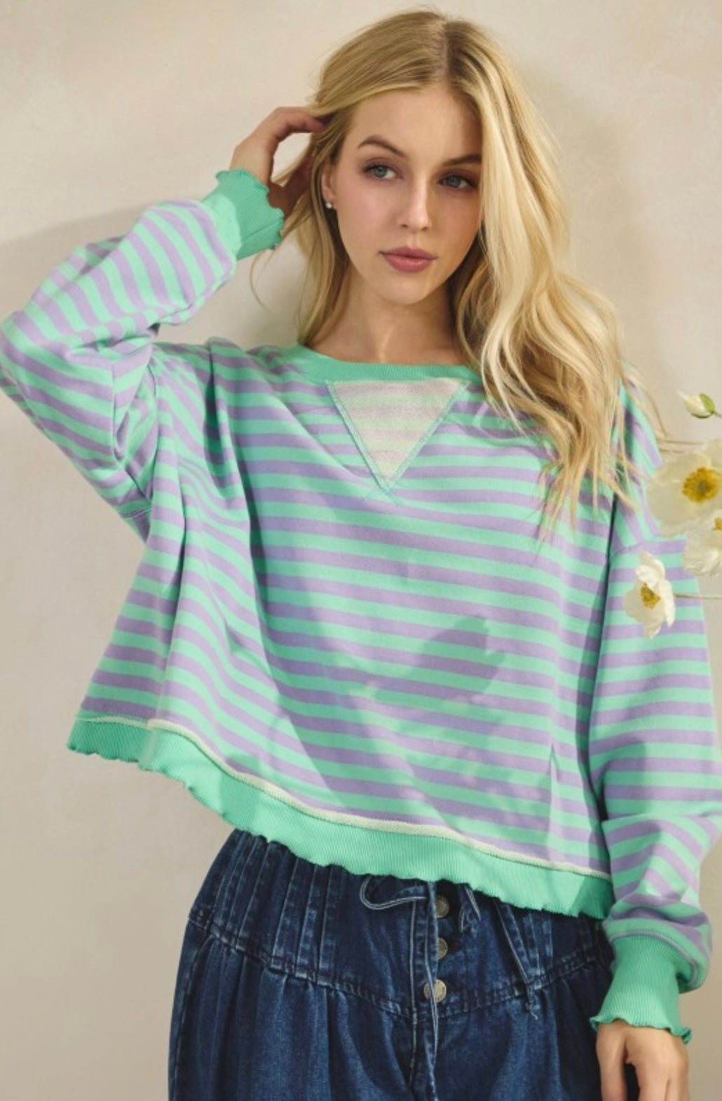 Cropped Striped French Terry Top