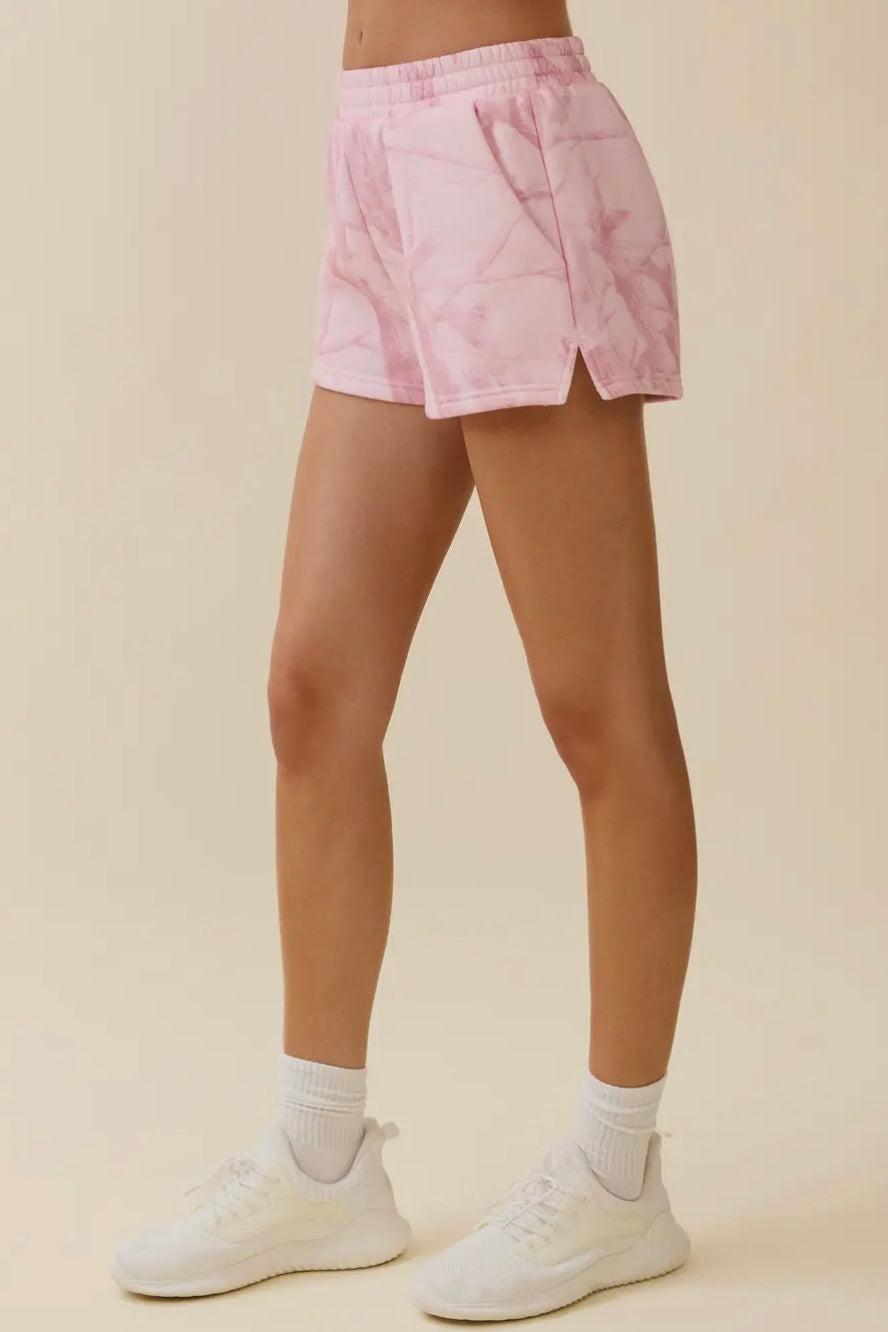 Pink Camo Print High Waisted Sweat Shorts