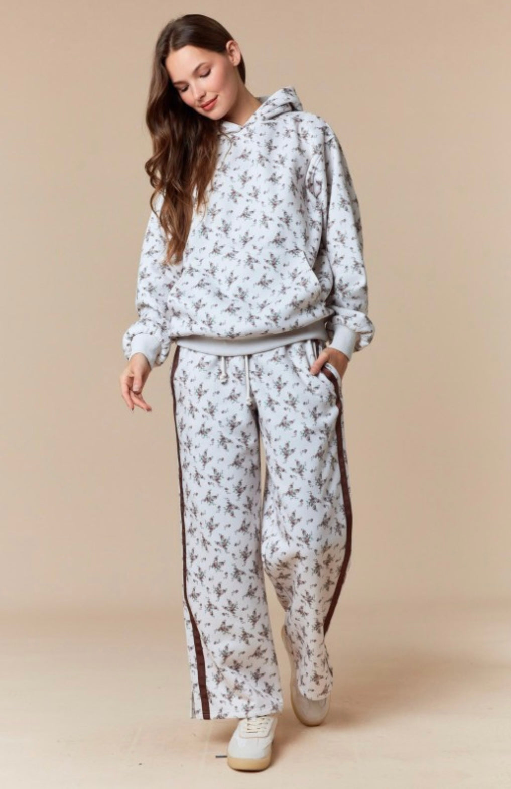 Floral Printed Fleece Hoodie