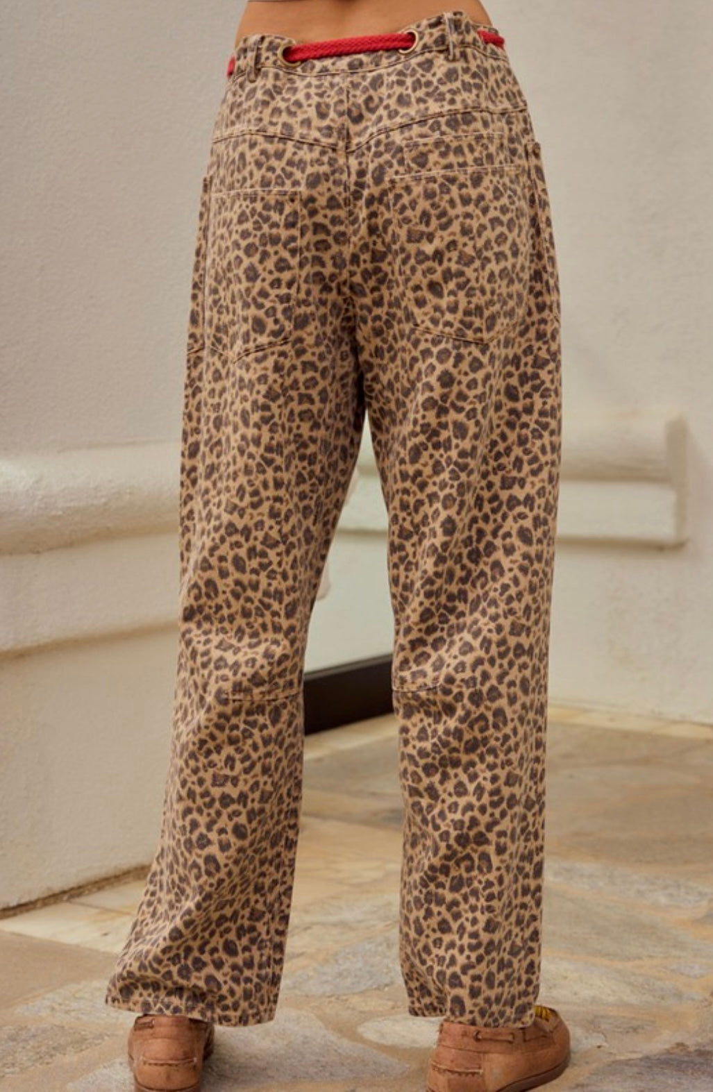 Washed Vintage Leopard Rope String Pants