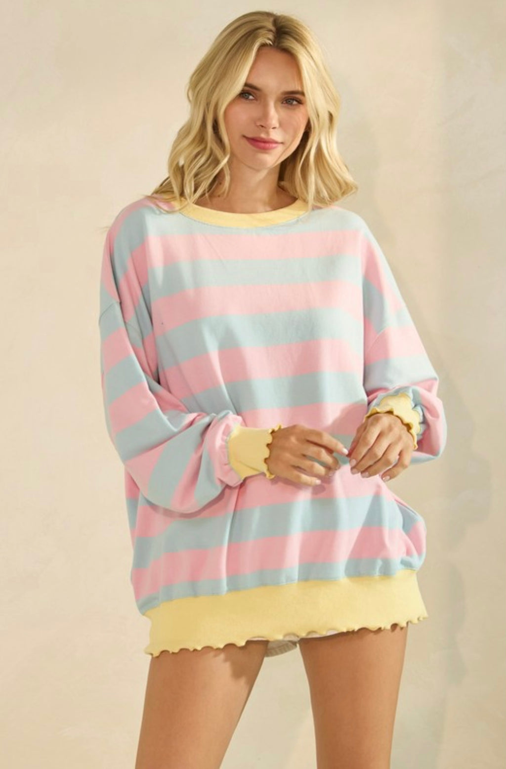 Wide Striped Knit Long Sleeve Top