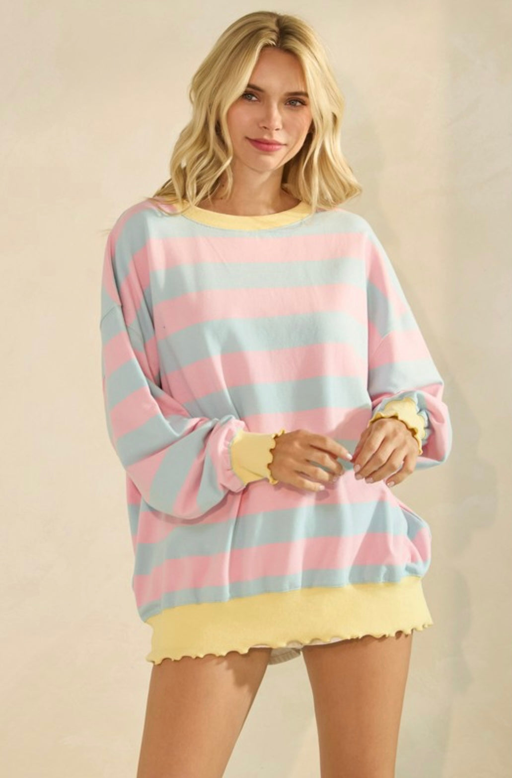 Wide Striped Knit Long Sleeve Top