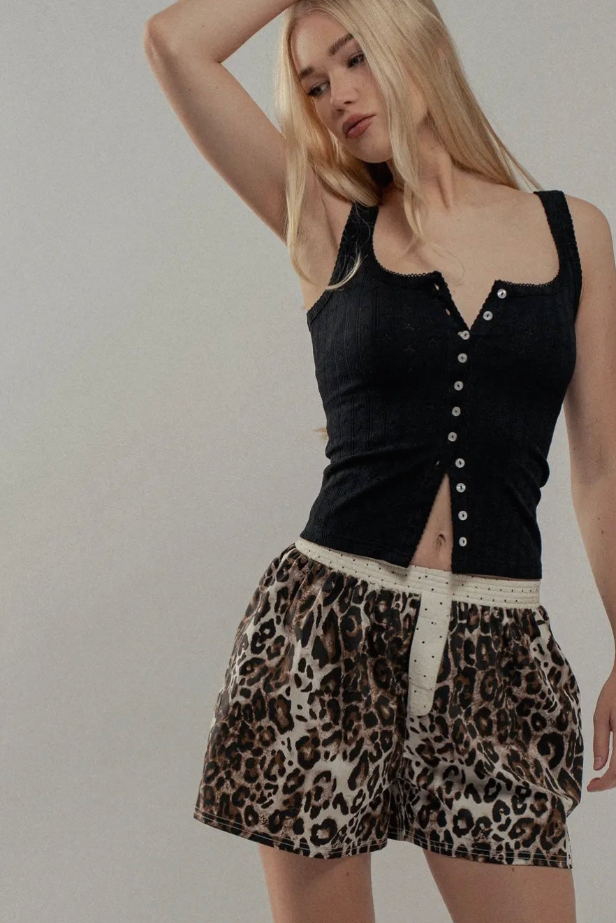 Button Front Ribbed Knit Tank Top