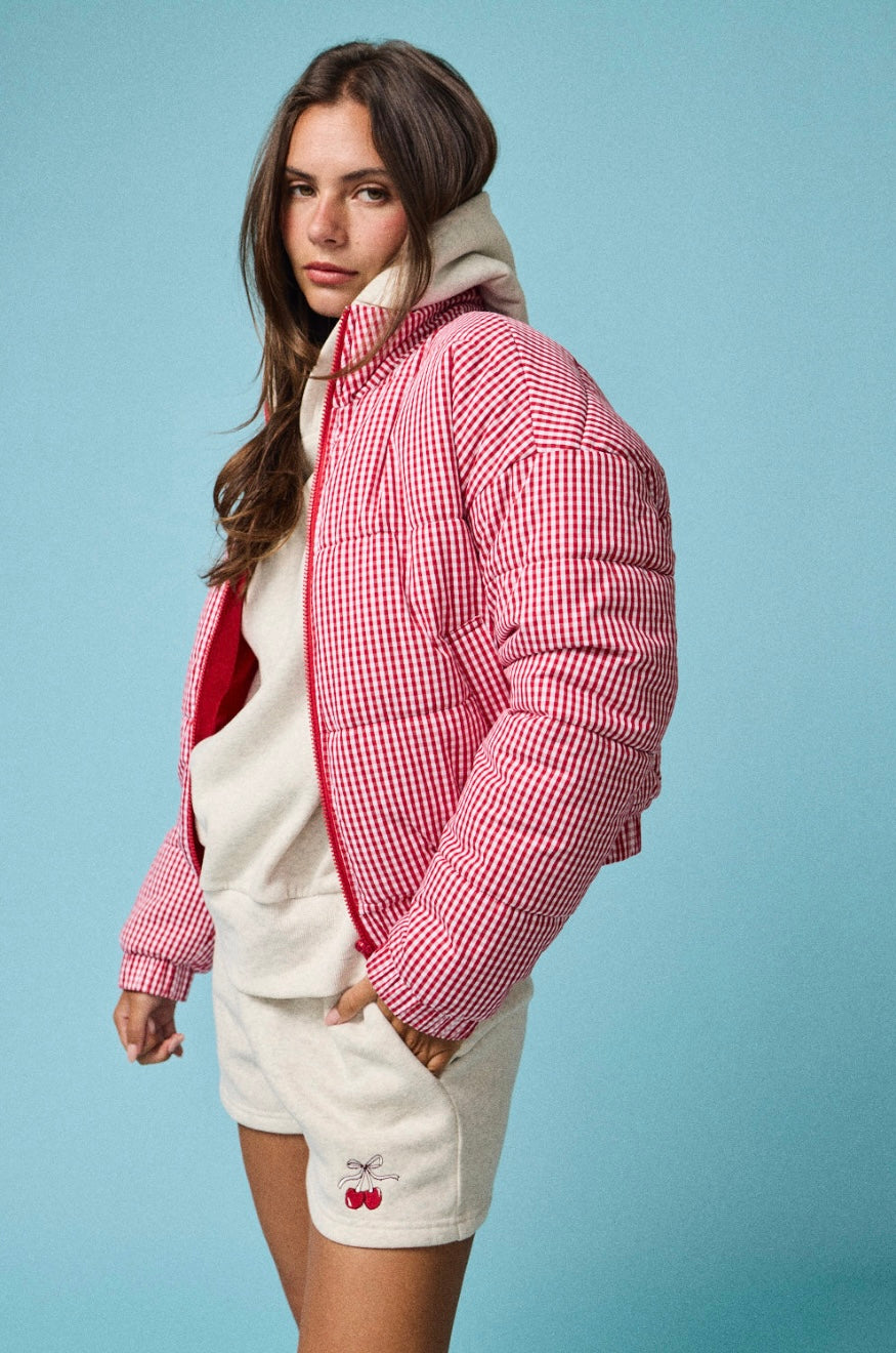 Gingham Zip Up Puffer Jacket