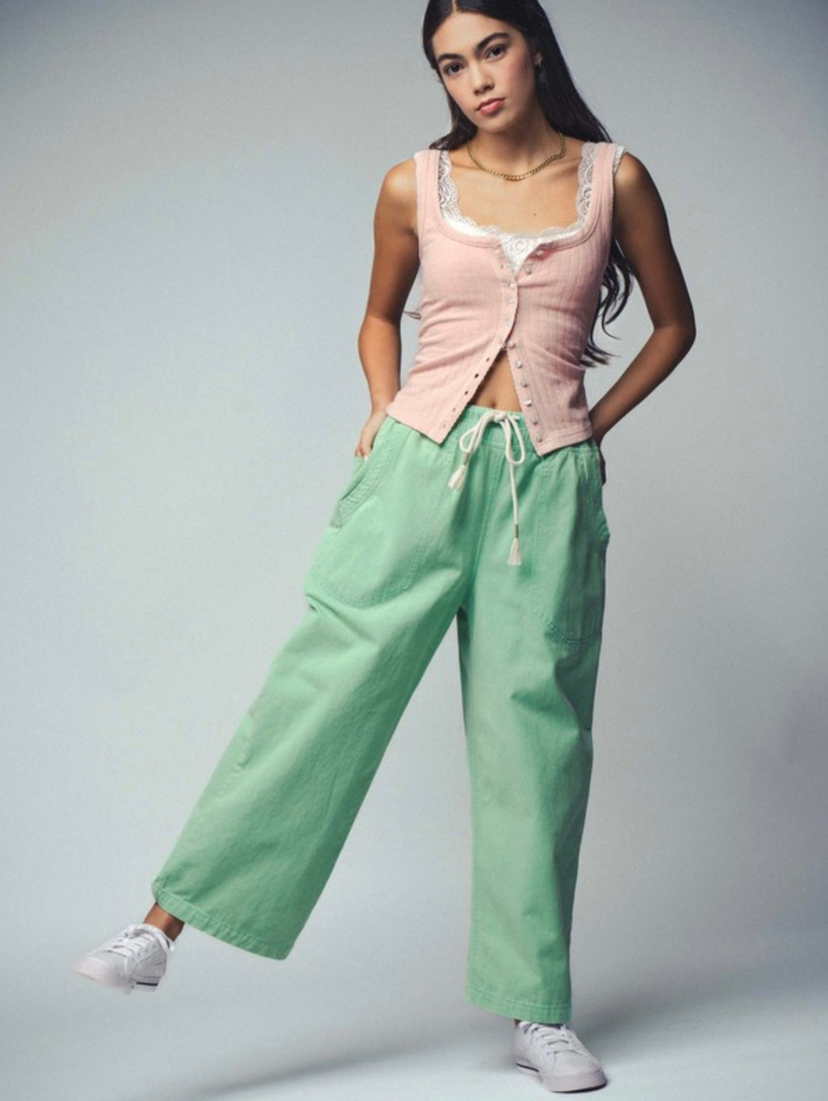 Button Front Ribbed Knit Tank Top