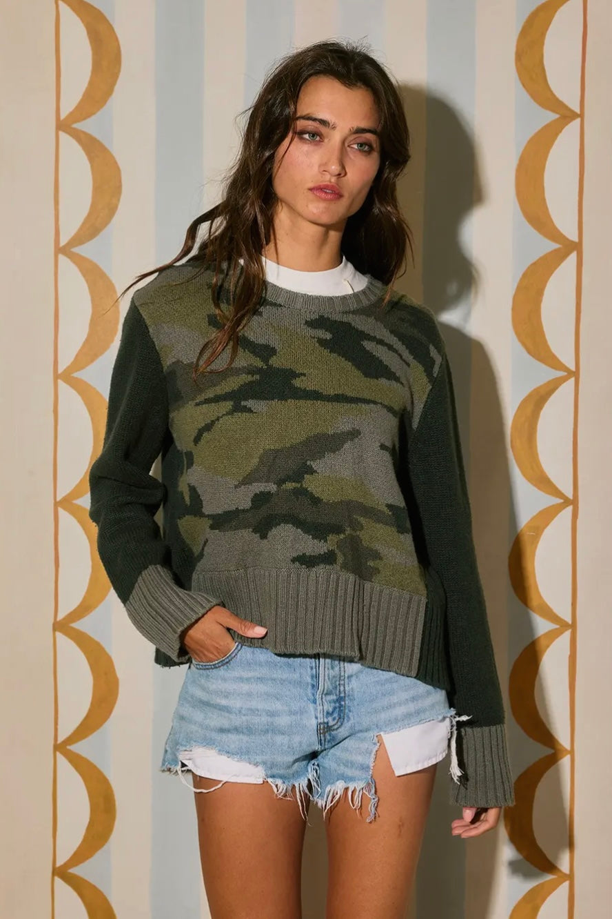 Colorblock Camo Print Sweater