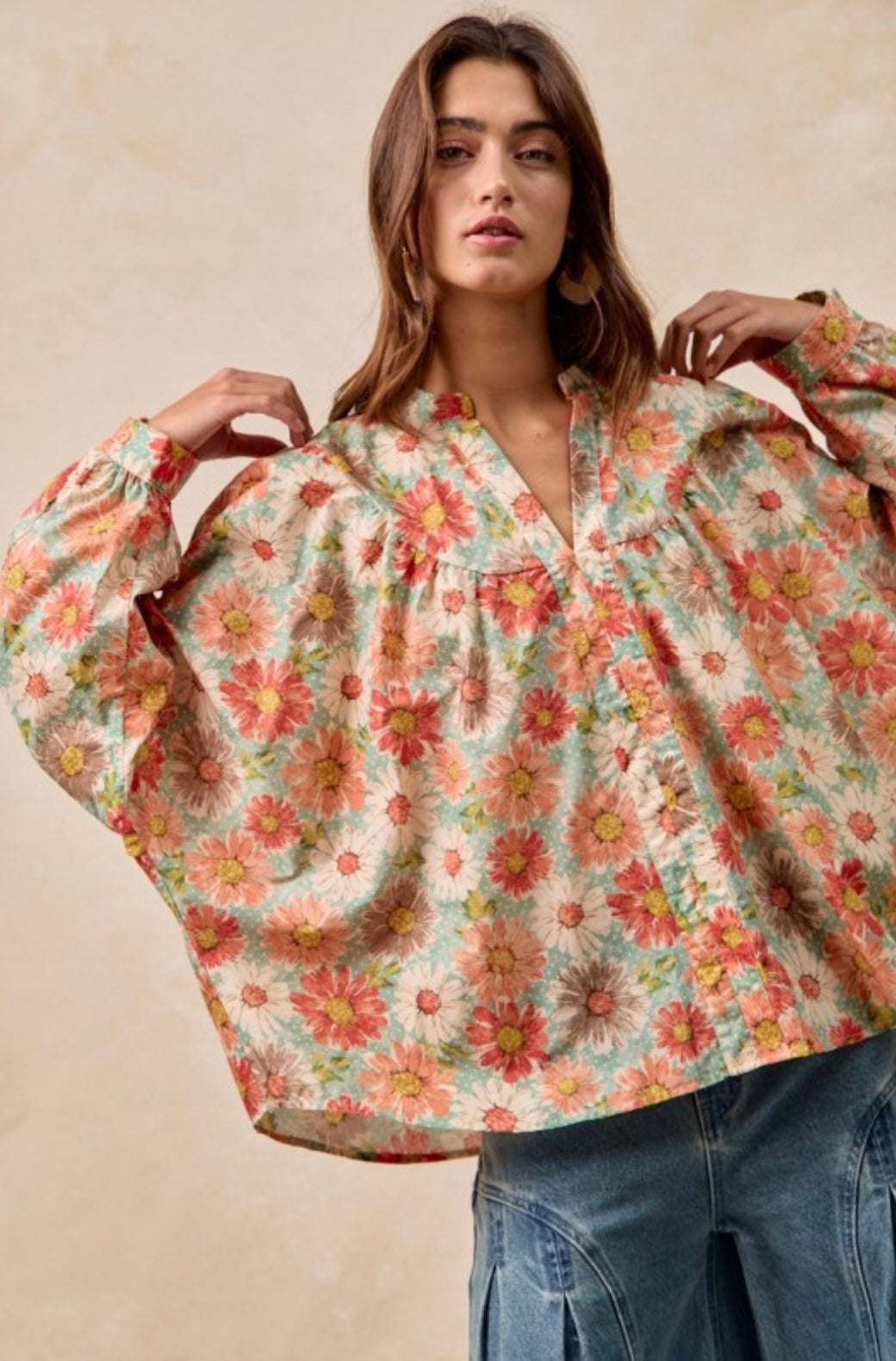 Flower Printed Dolman Sleeve Top