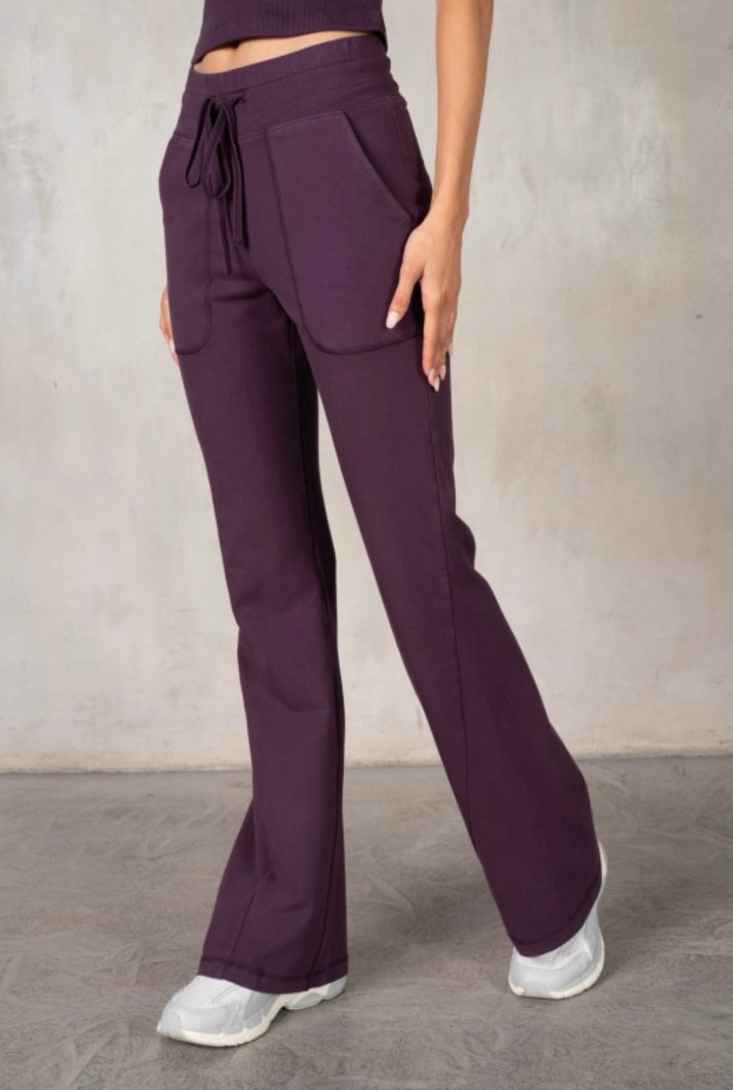 Flatlock Stitched Cotton Span Jersey Flare Pants With Rib Tank Top Set