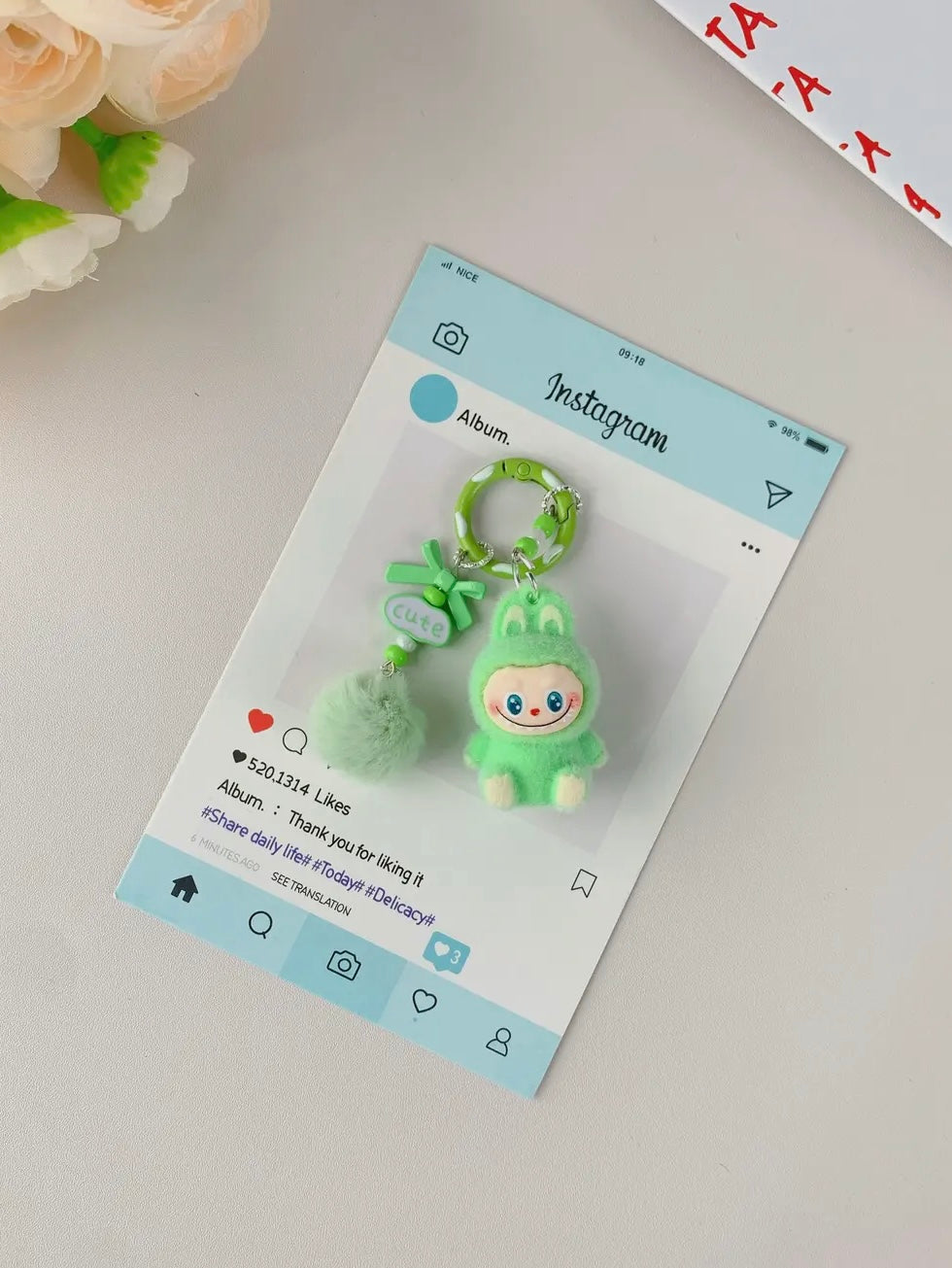 Mini Labubu Puff Ball Keychains