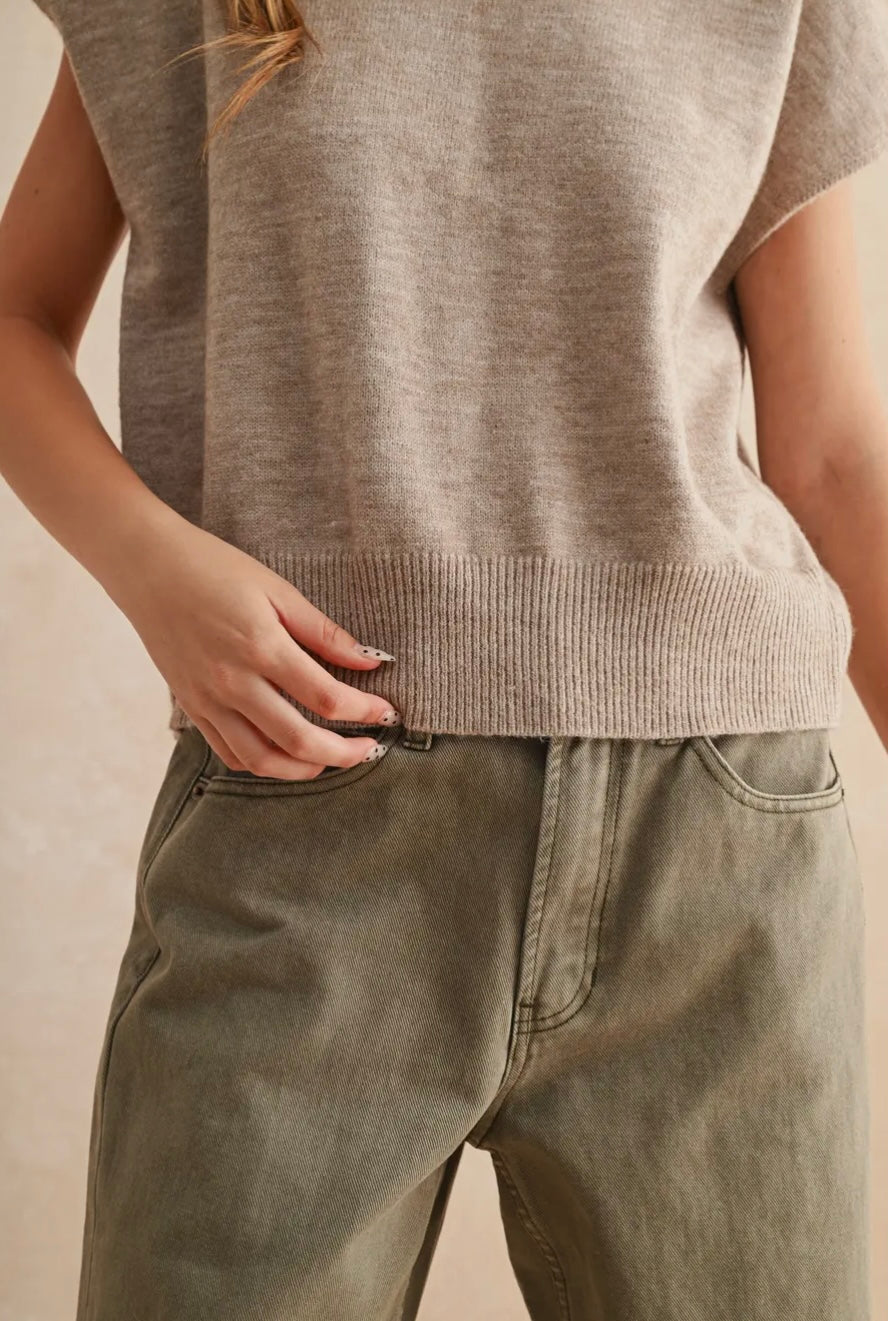 Loose Fit Short Sleeve Sweater Top