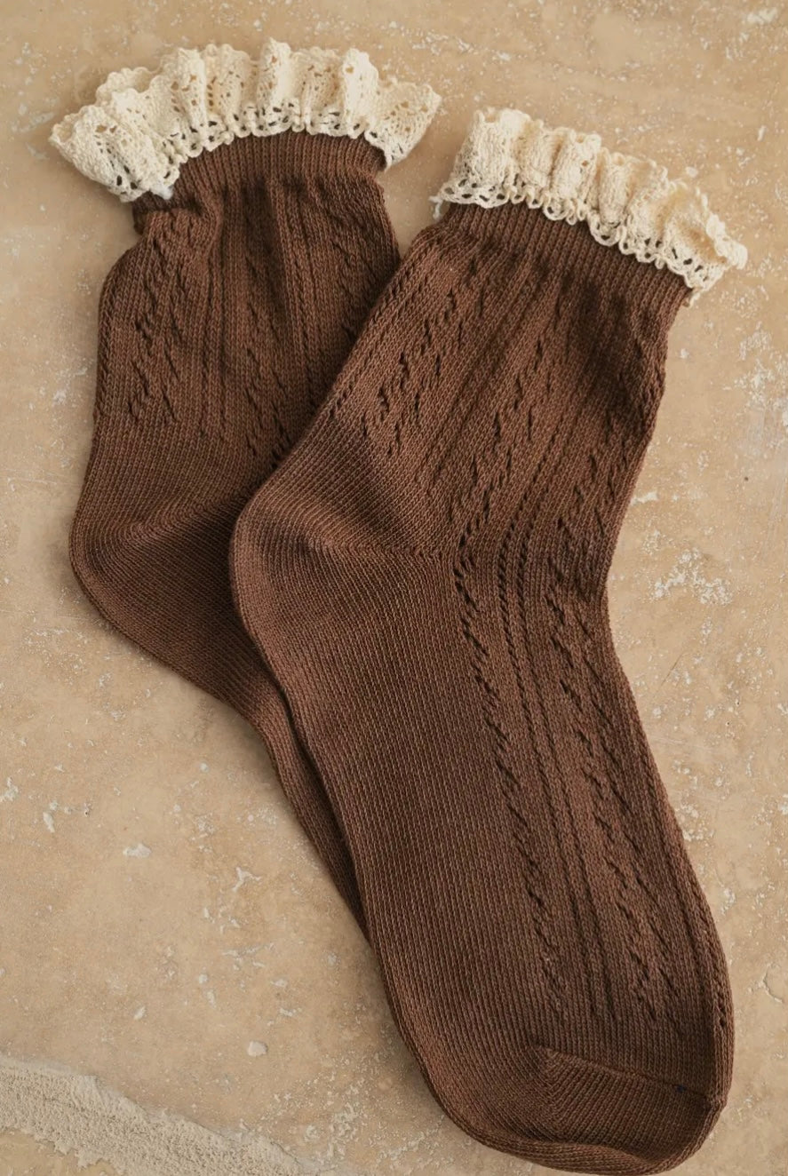 Net Pointelle With Crochet Trim Socks