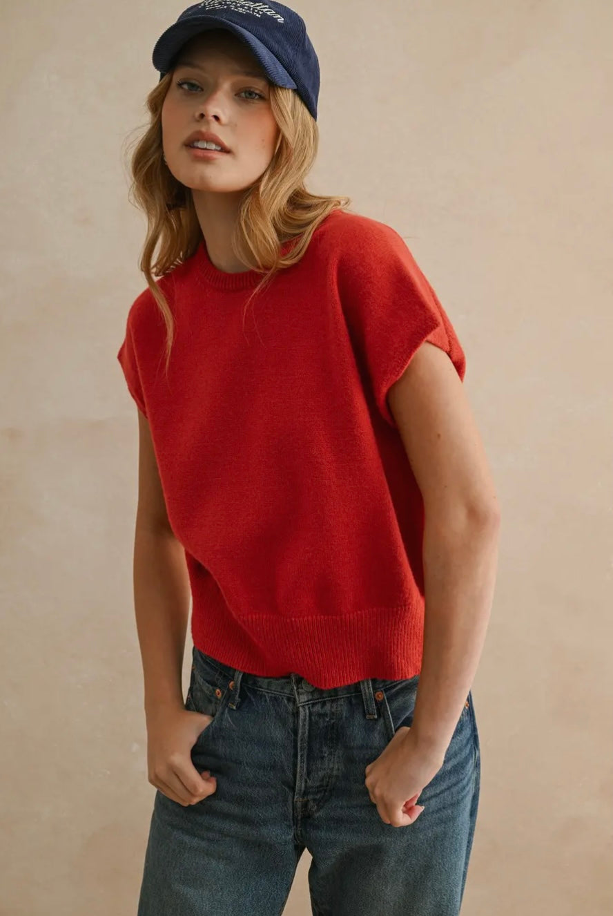 Loose Fit Short Sleeve Sweater Top