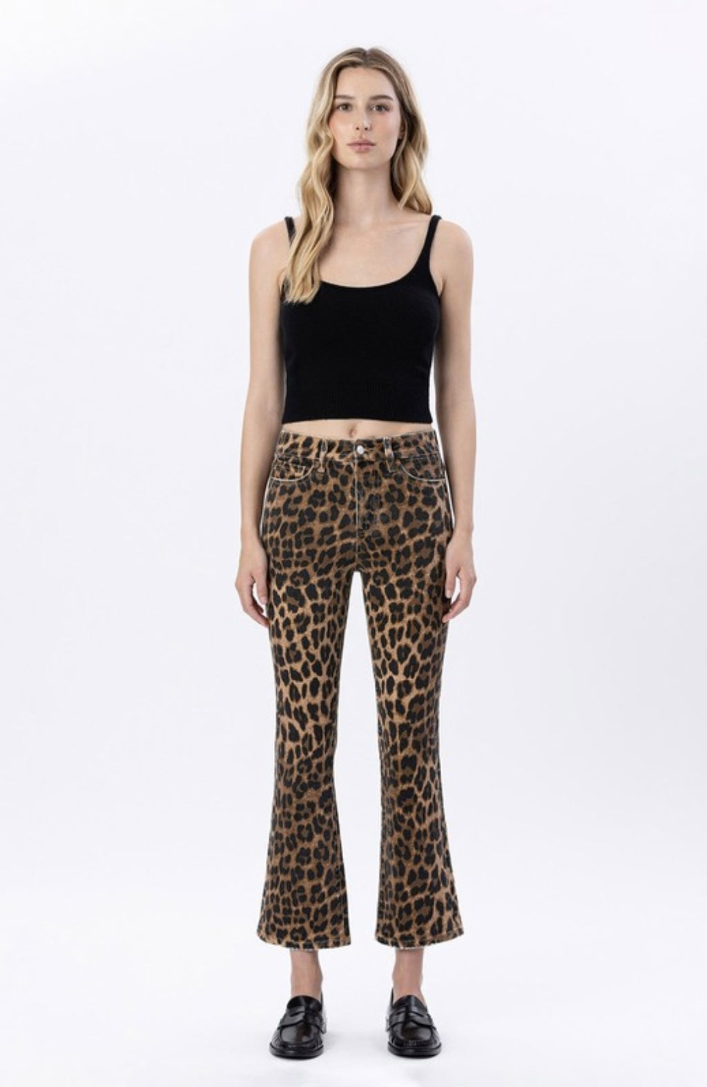 Lovervet High Rise Kick Flare Leopard Jean
