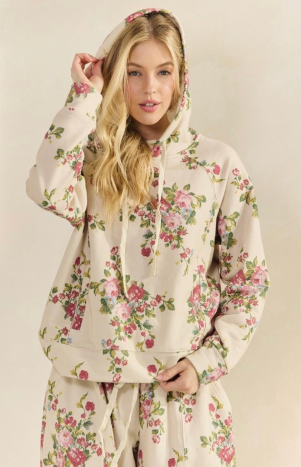 Floral Print French Terry Hoodie