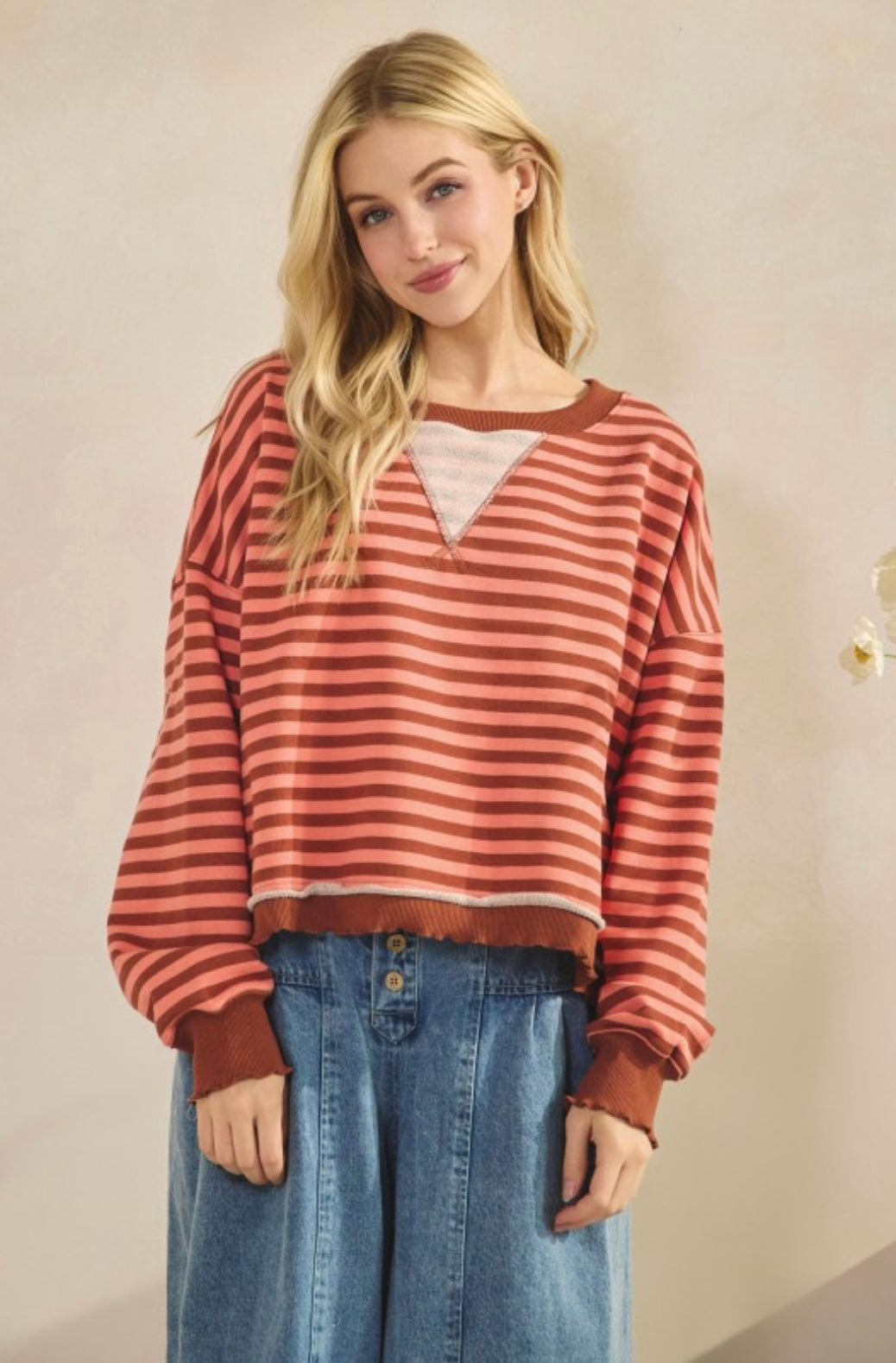 Cropped Striped French Terry Top