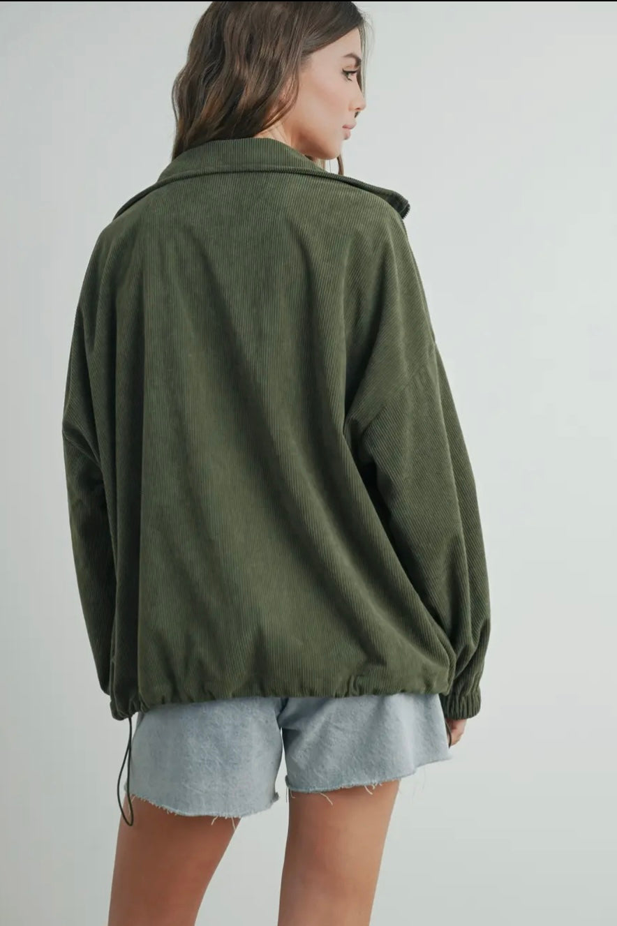 Oversized Lapel Corduroy Zipper Jacket