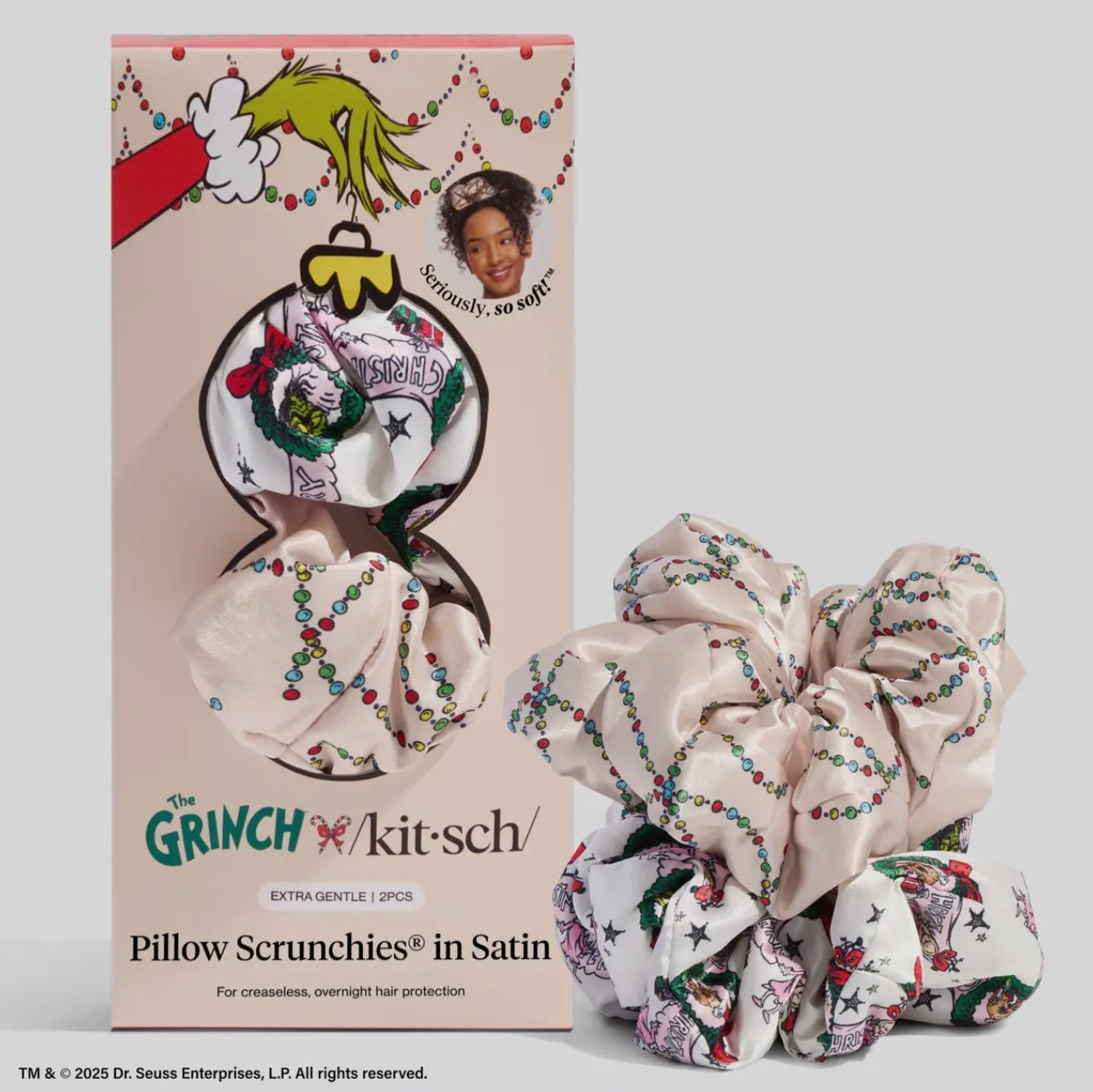The Grinch x Kitsch Satin Pillow Scrunchies® in Cindy Lou Who